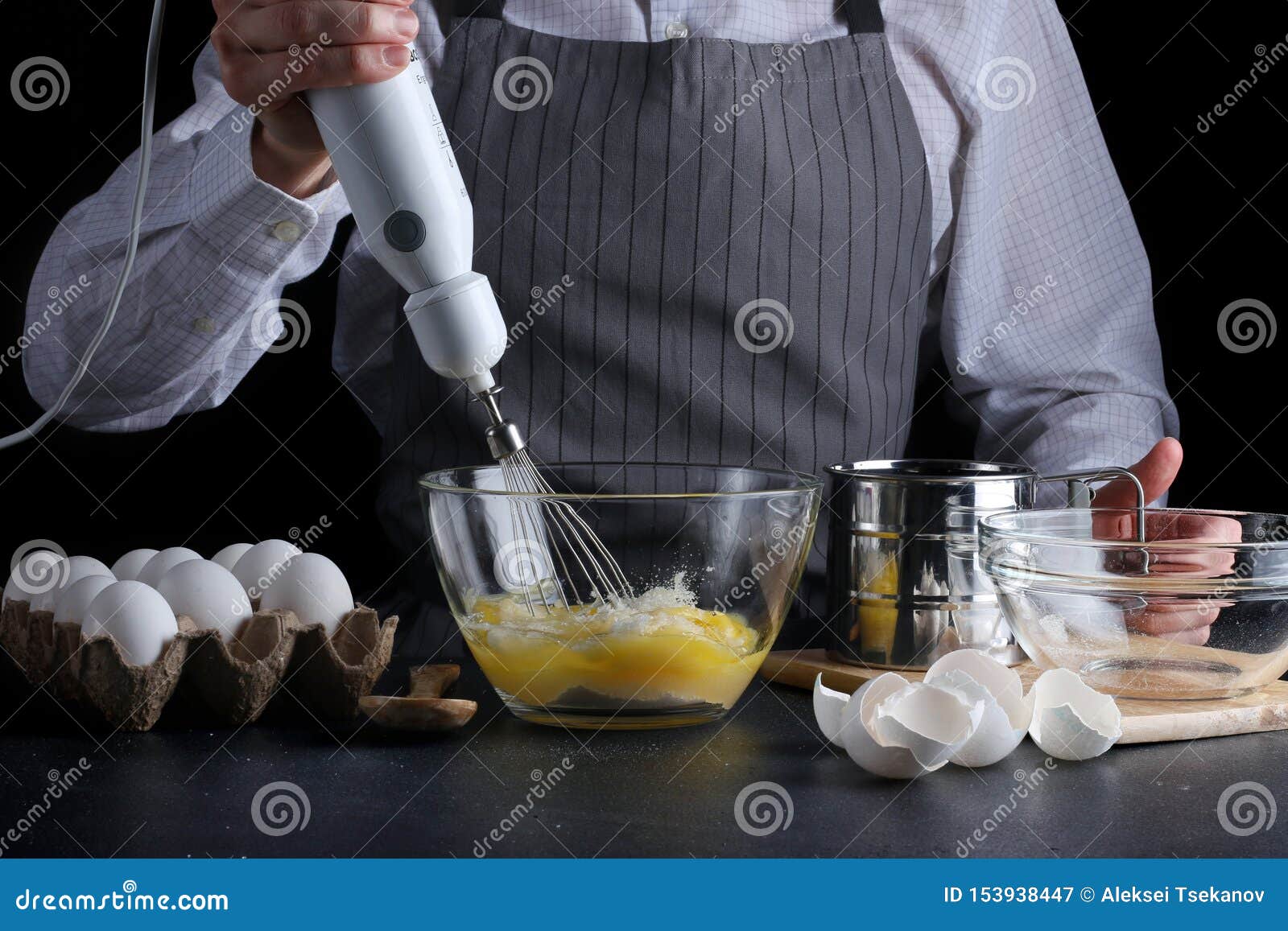 Mixer and Dough. Recipe of Pie or Cake Concept on Dark Stock Image
