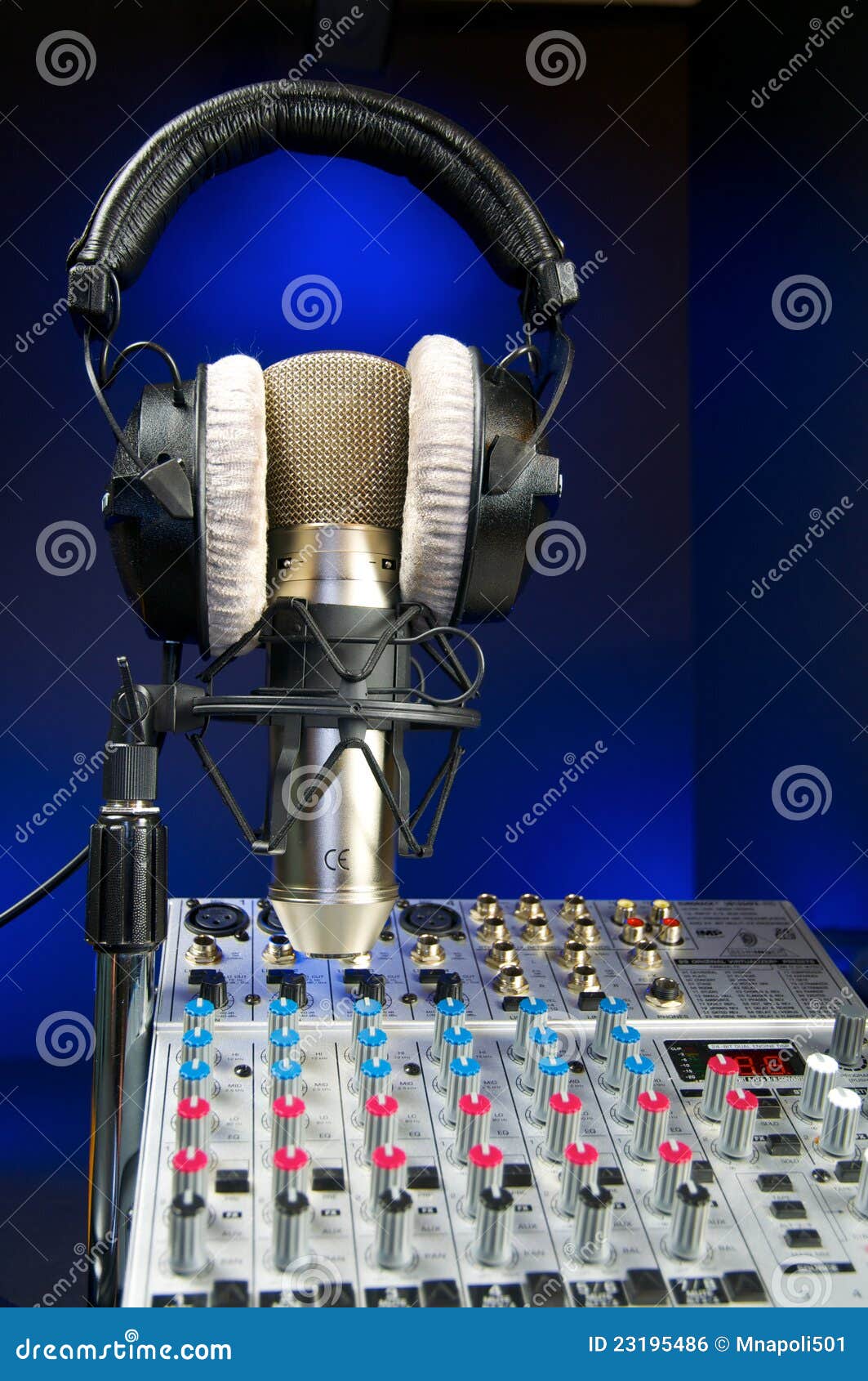Mixer, Mic and Headphones stock illustration. Illustration of close