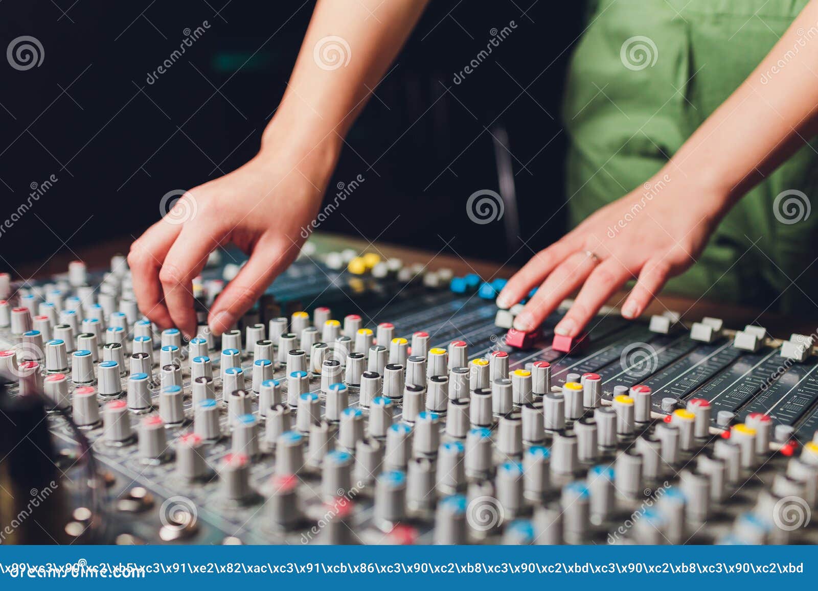 The Mixer. Remote for Sound Recording. Sound Engineer at Work in the ...