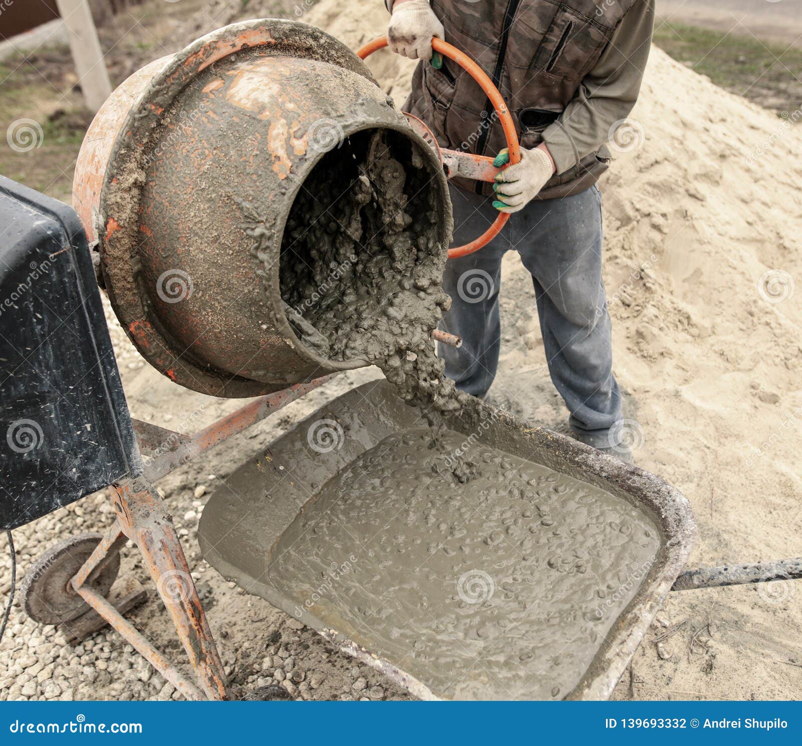 Mixing of Concrete in a Concrete Mixer Stock Photo - Image of work ...
