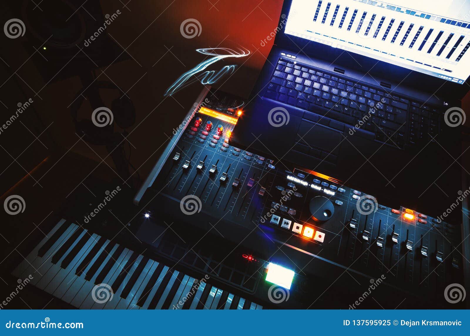 Mixing Console and Laptop stock image. Image of input 137595925