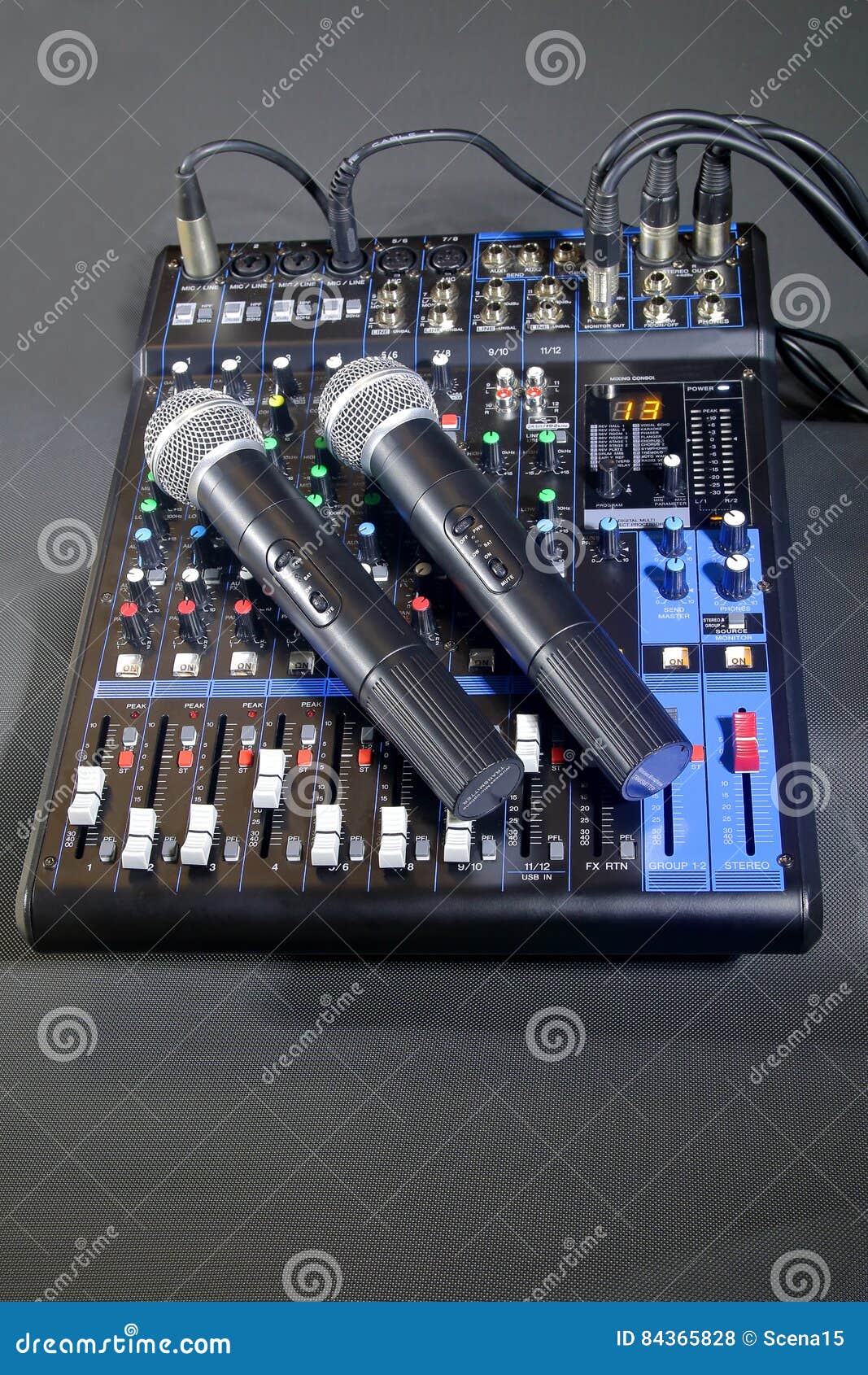 Mixing Console With Two Wireless Microphones. Stock Photo Image of