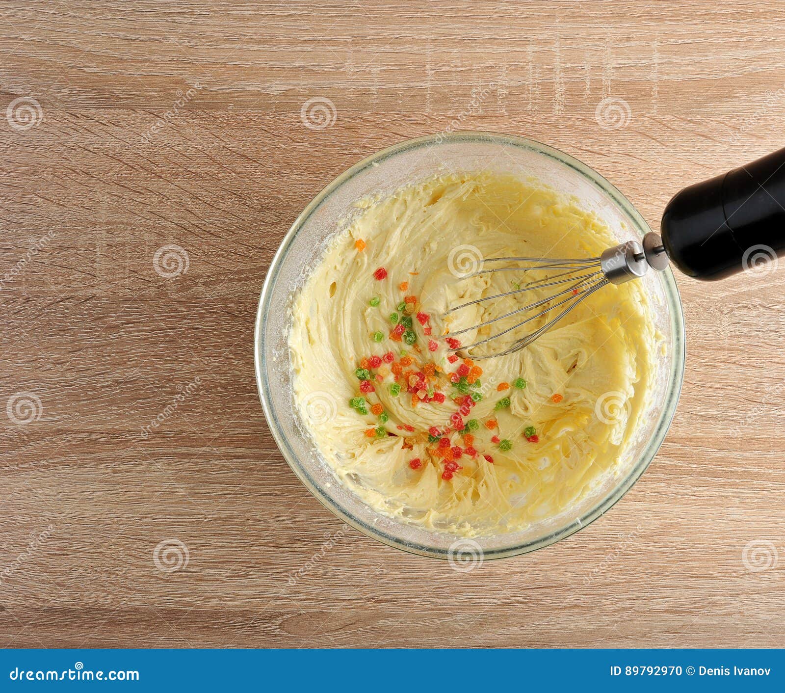 Mixing Dough for Cake in a Bowl with Candied Fruit Stock Photo Image