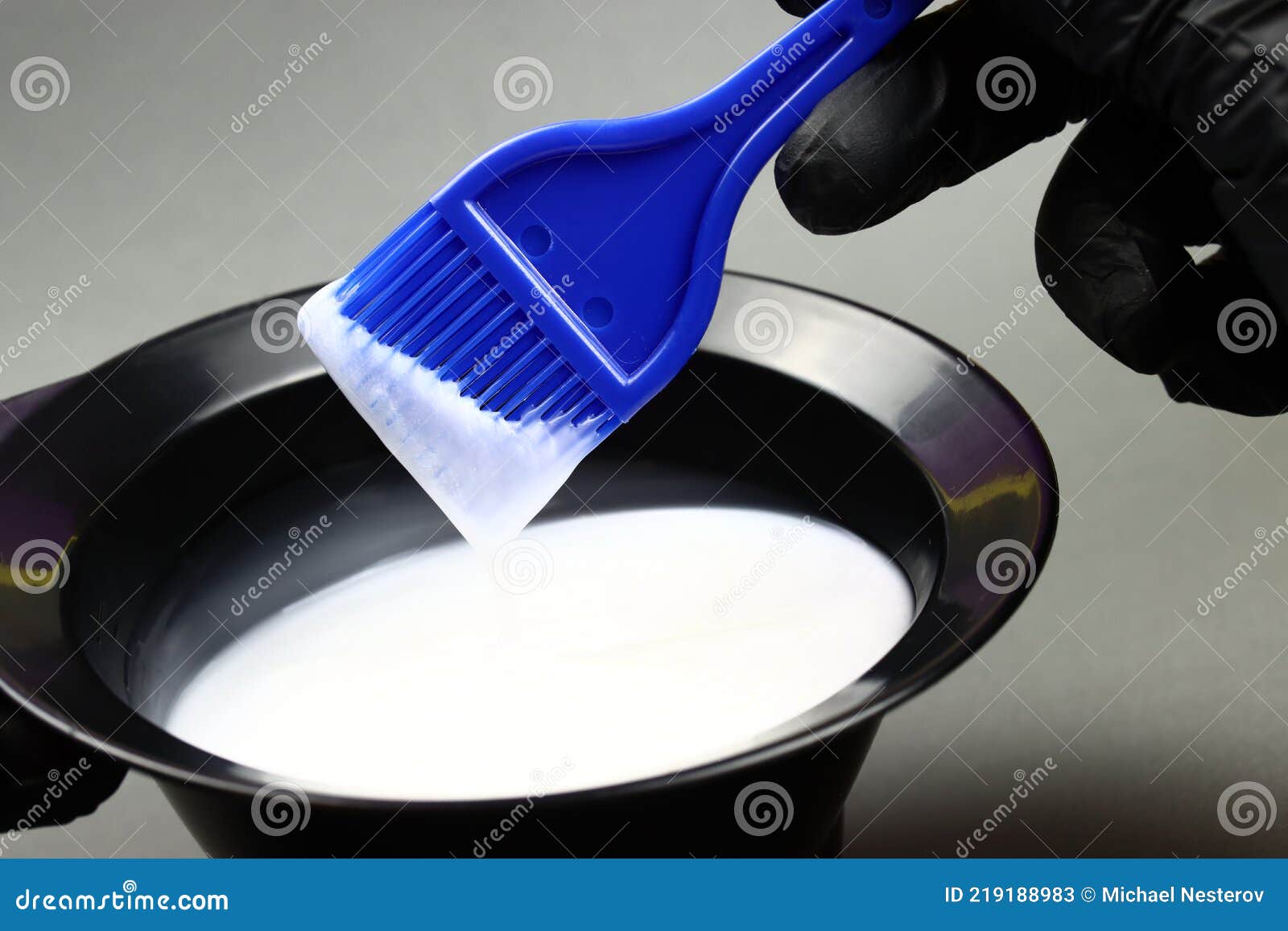 Mixing Hair Dye in Plastic Bowl. Hair Coloring Stock Image Image of