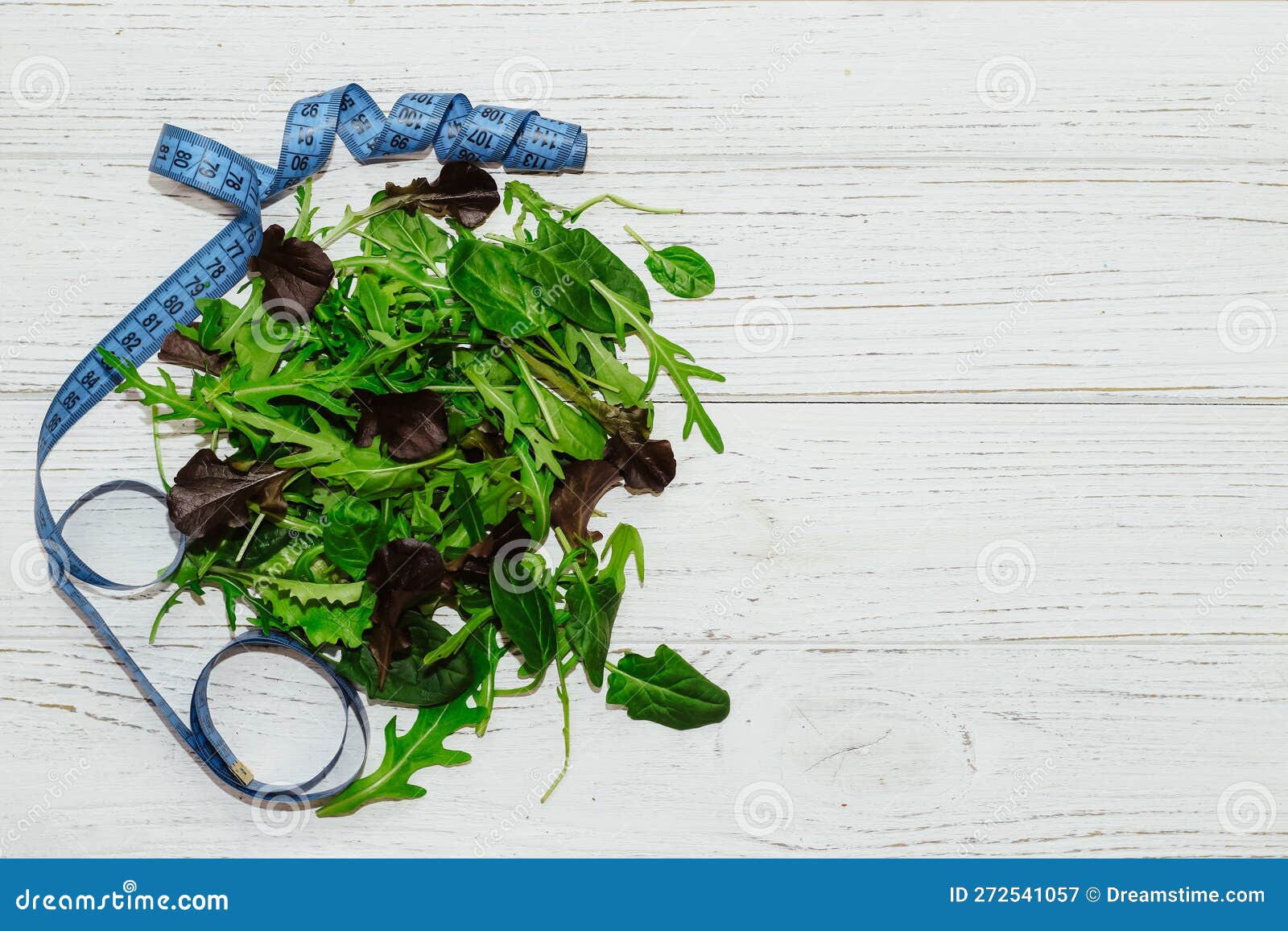 A Mixture of Lettuce Leaves Different Types with a Centimeter for