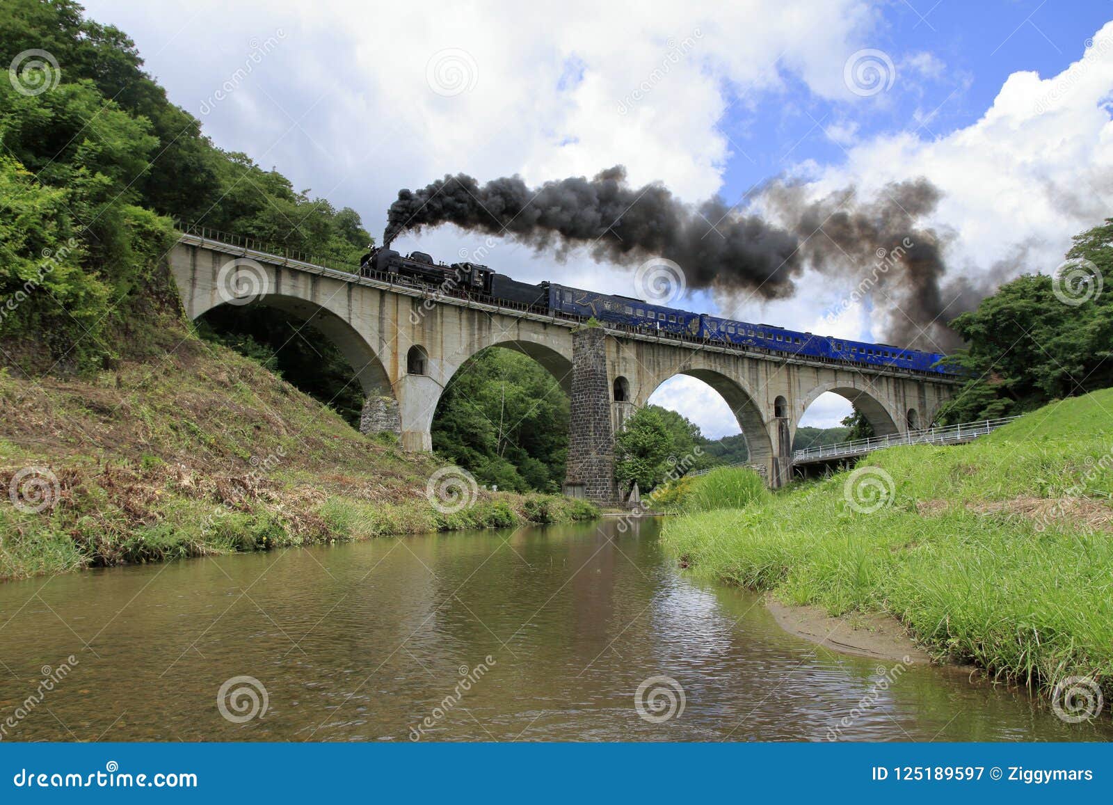 miyamori bridge and steam locomotive