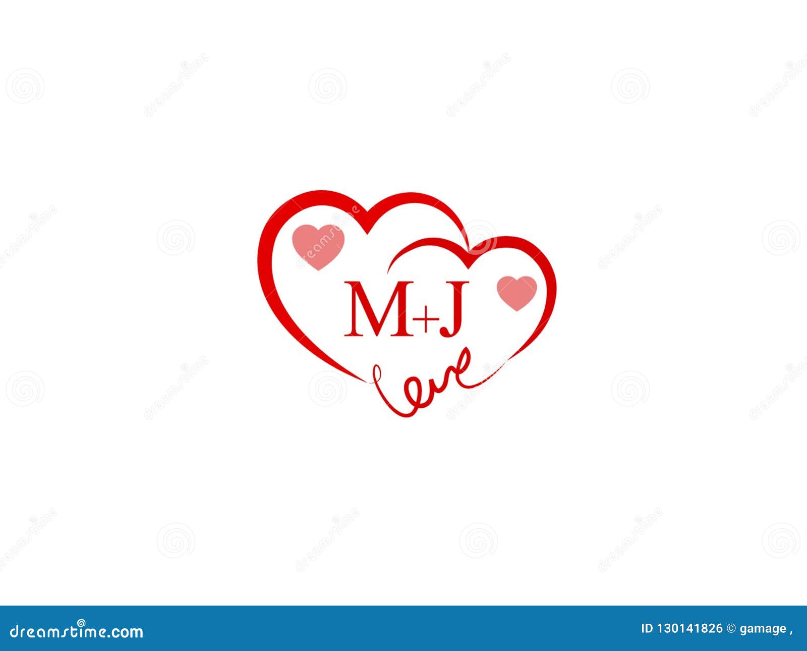 Mj Initial Heart Shape Red Colored Love Logo Stock Vector