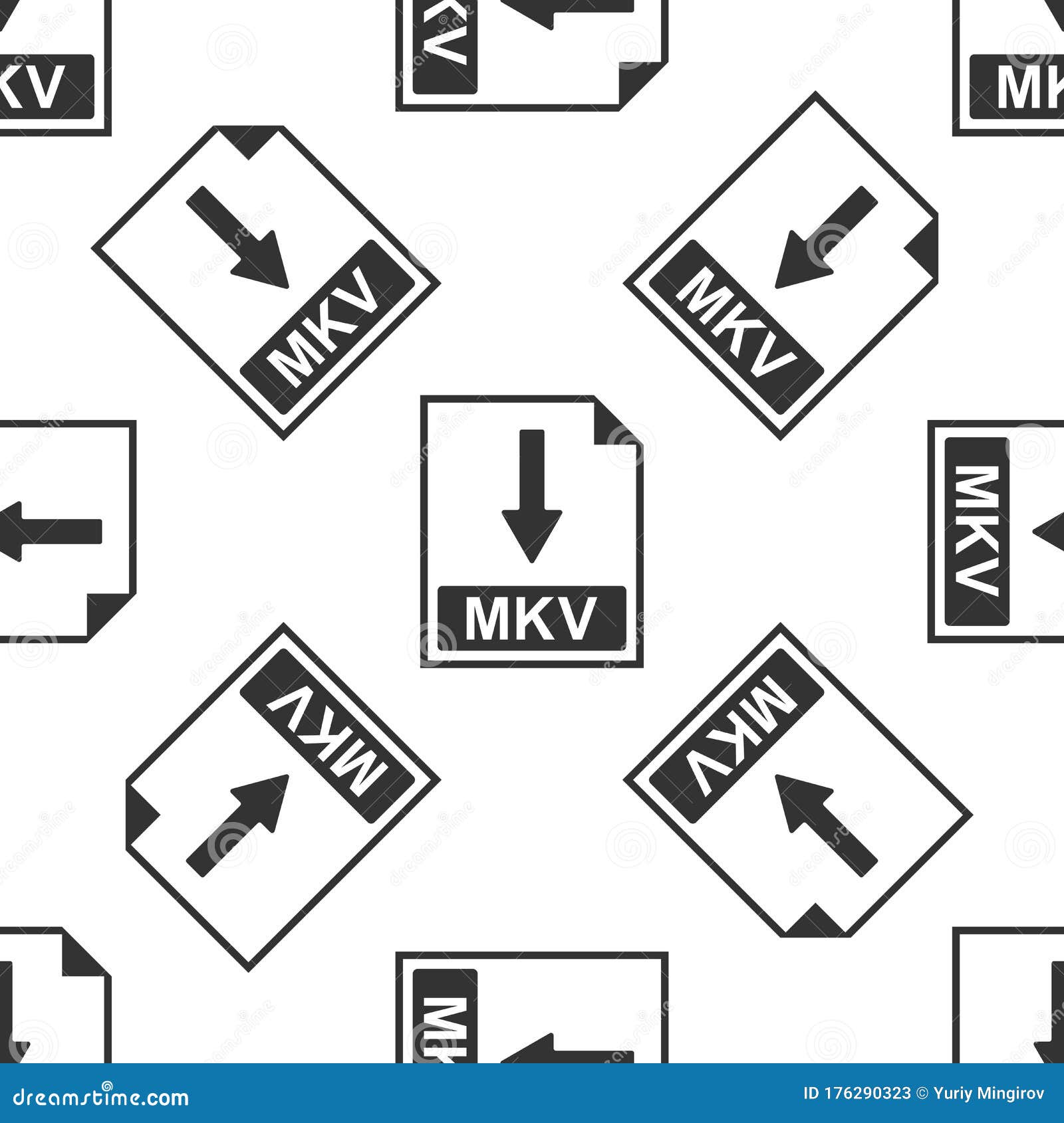 MKV File Document Icon. Download MKV Button Icon Seamless Pattern On