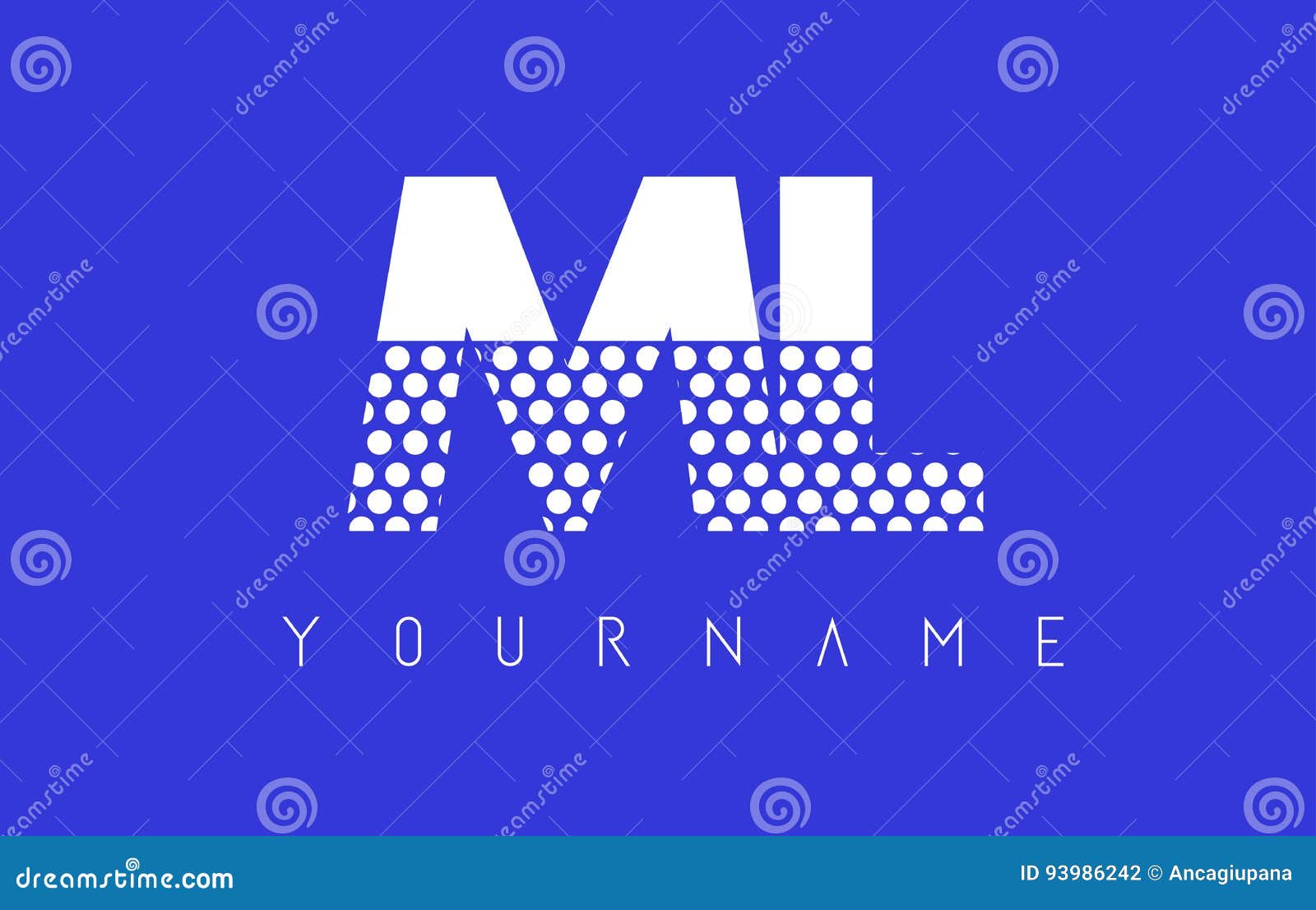 ML M L Dotted Letter Logo Design with Blue Background. Stock Vector