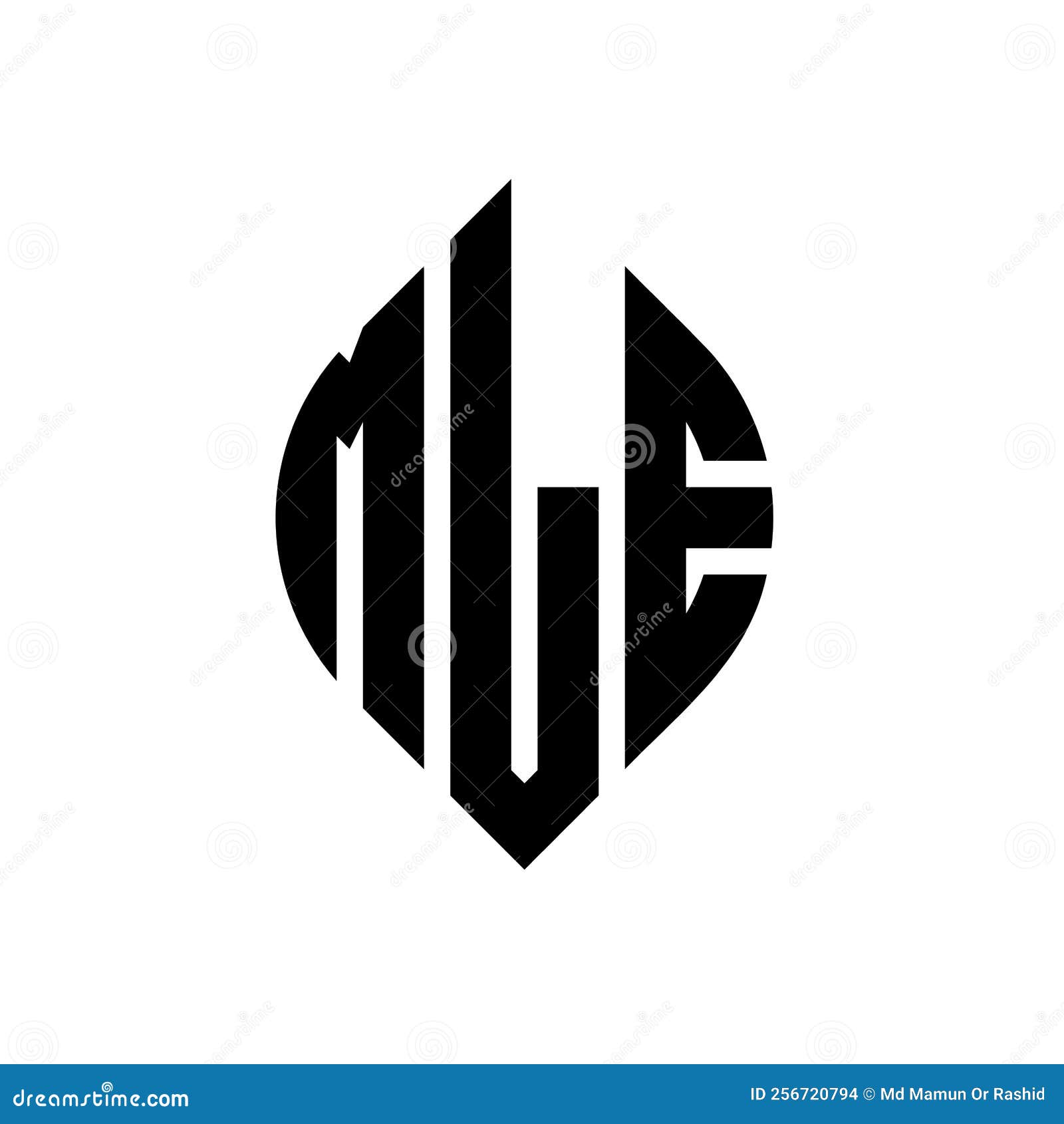 mle circle letter logo  with circle and ellipse . mle ellipse letters with typographic style. the three initials form a