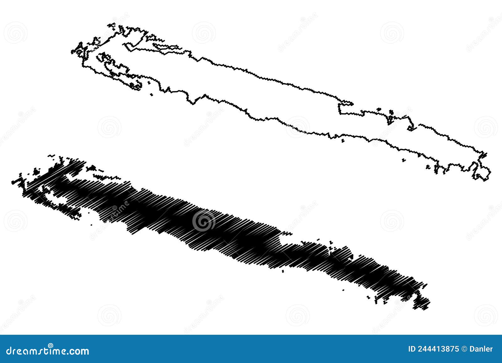 mljet island republic of croatia, dalmatian archipielago, adriatic sea map  , scribble sketch mljet map