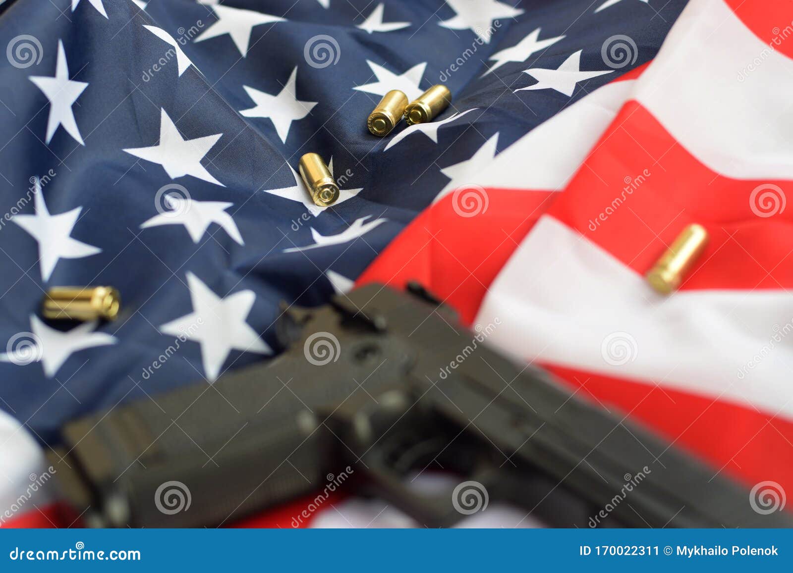 Download 9mm Bullets And Pistol Lie On Folded United States Flag ...