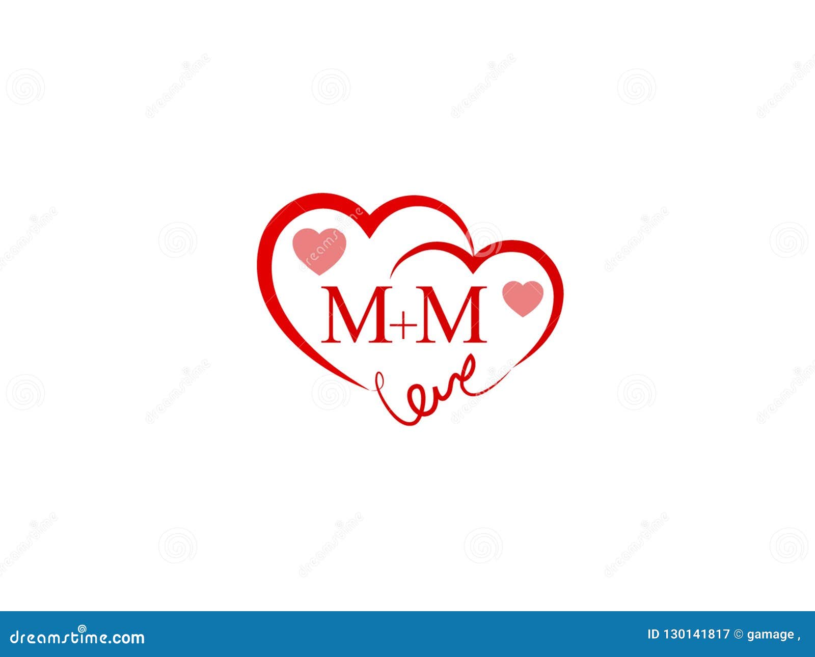 Initial Logo Letter MM With Heart Shape Red Colored, Logo Design