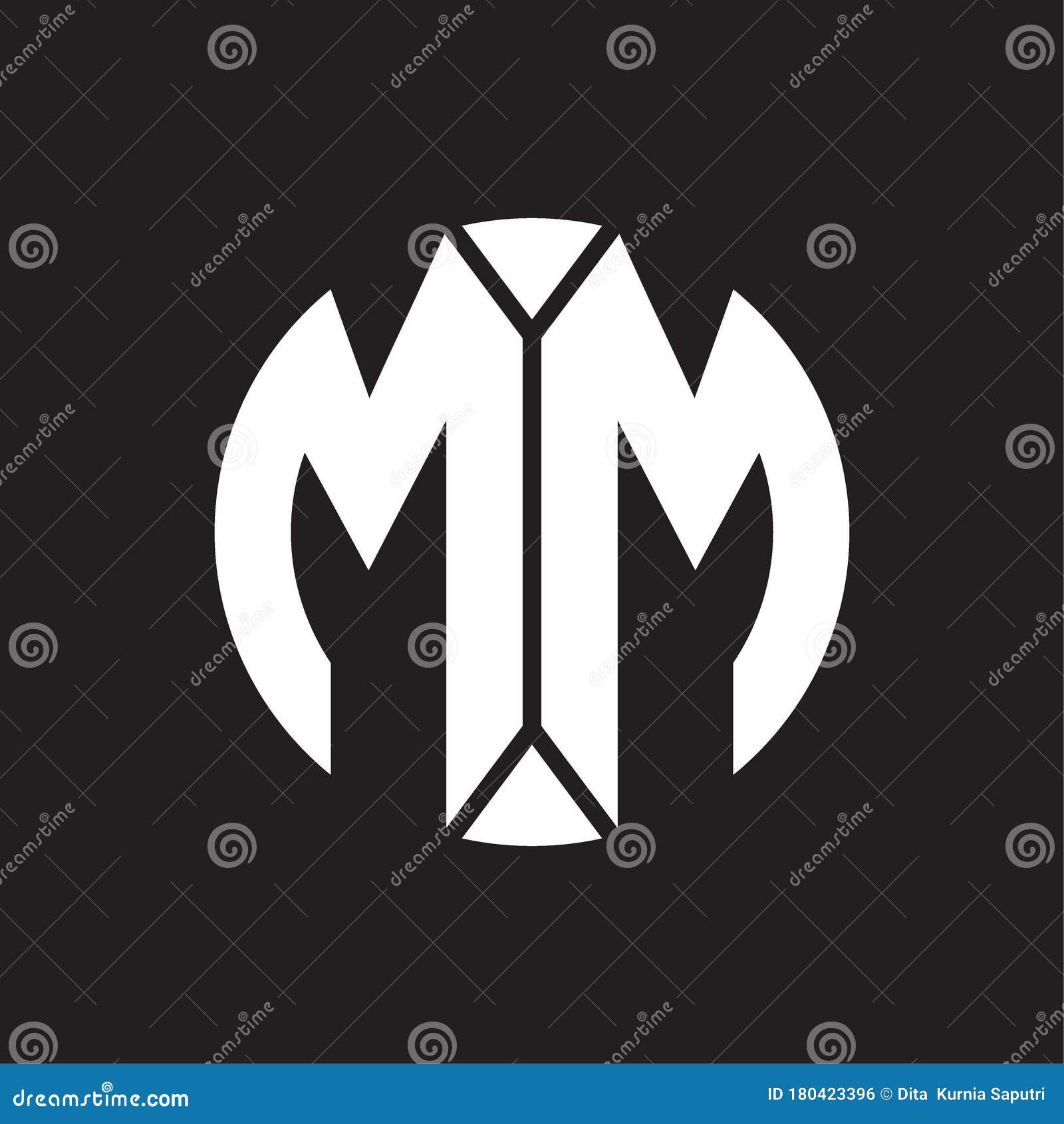 MM monogram logo circle ribbon style outline design template Stock