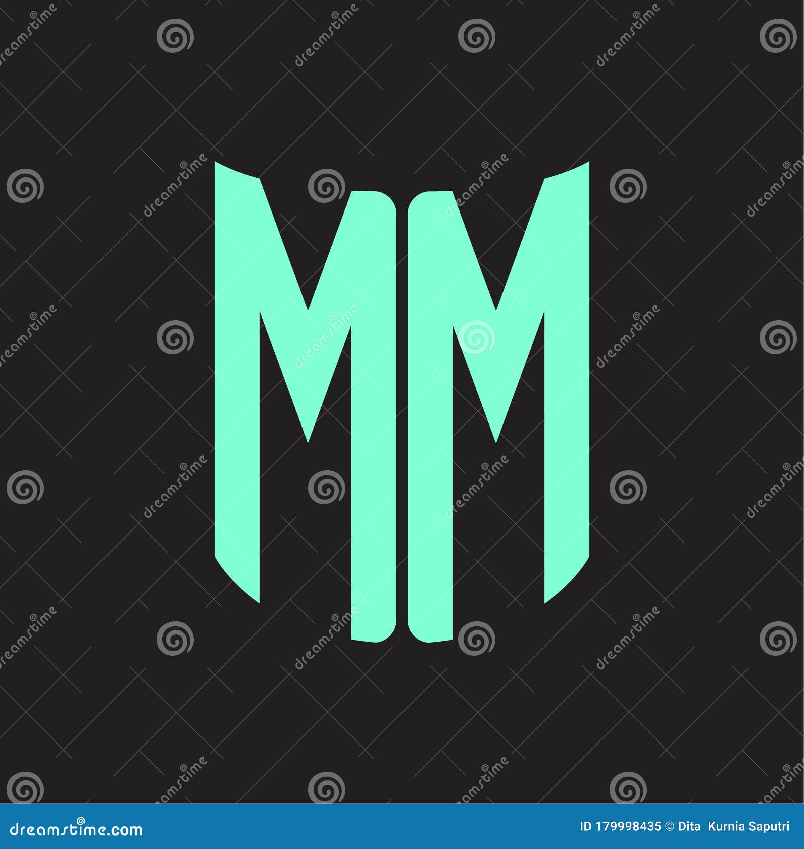 MM Logo Monogram with Piece Circle Ribbon Style Stock Vector