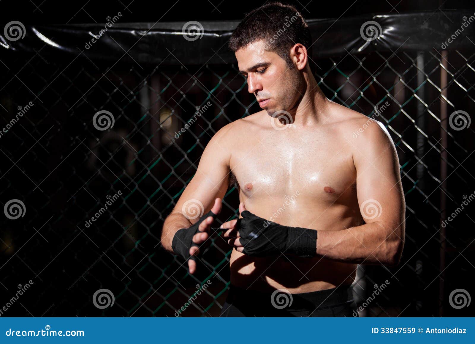 MMA Fighter Wrapping His Hands Stock Image Image of cage, challenge