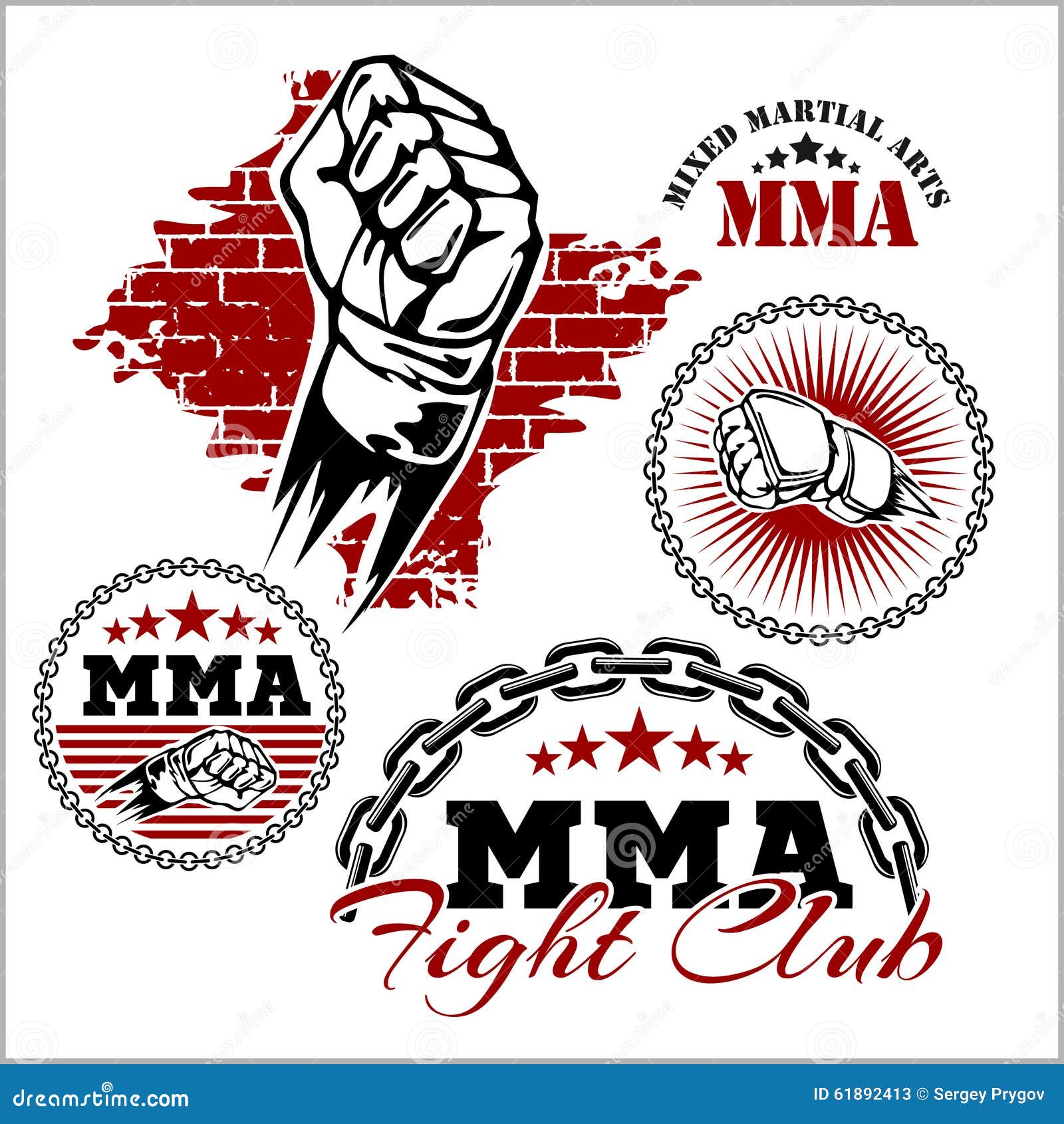 MMA Mixed Martial Arts Emblem Badges Stock Vector Image 61892413