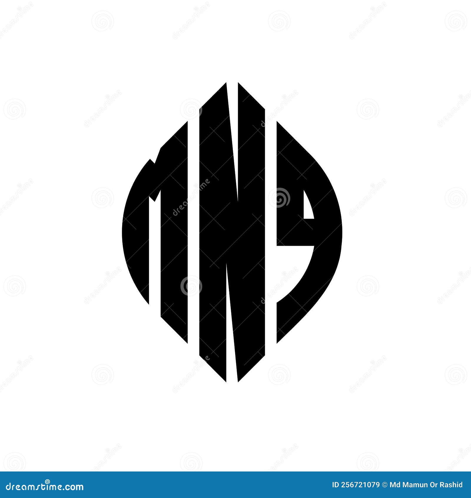 mnq circle letter logo  with circle and ellipse . mnq ellipse letters with typographic style. the three initials form a