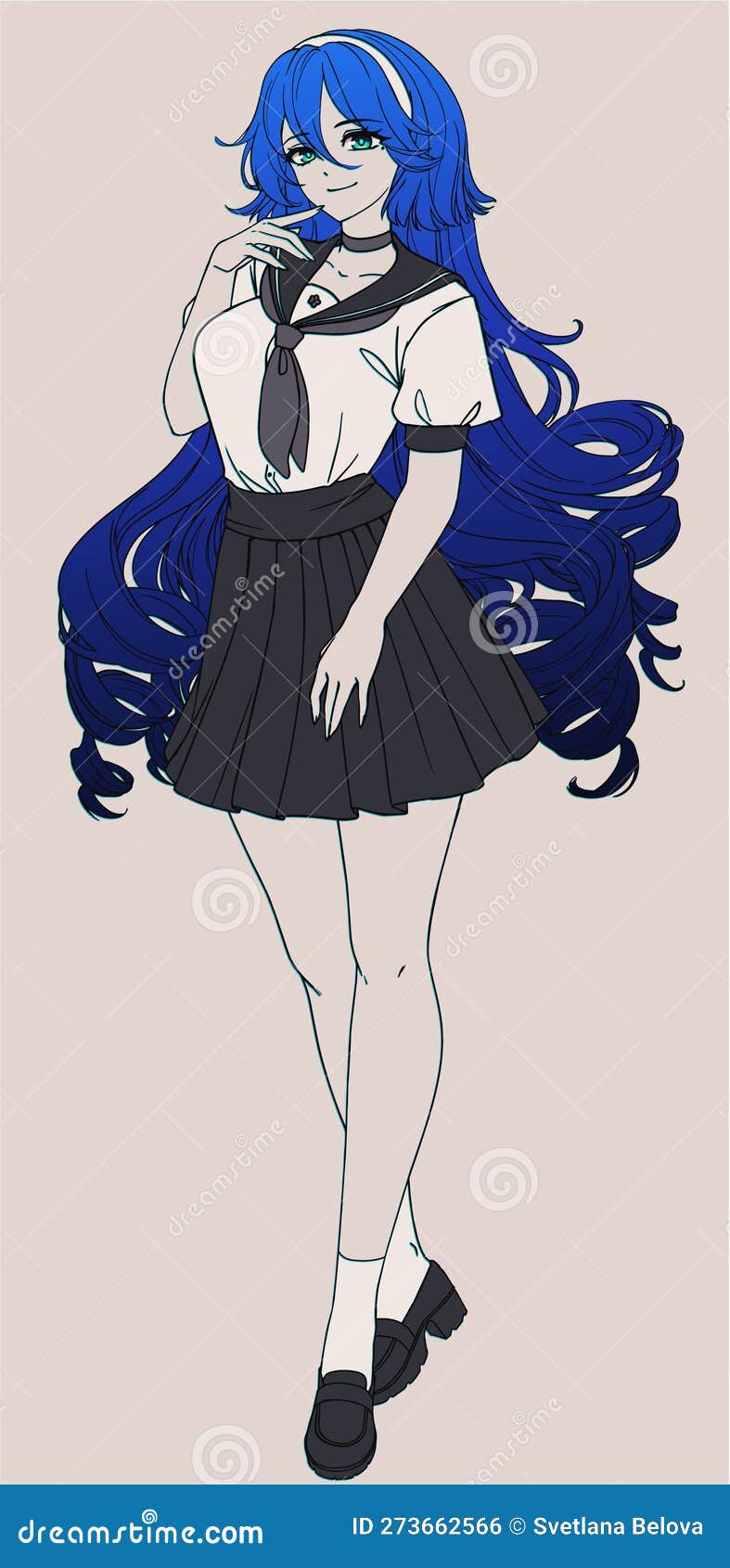 Personagem de comprimento total para romance visual do jogo. garota de  mangá de anime, personagem de desenho animado em estilo japonês. menina da  escola em um terno de marinheiro, saia azul