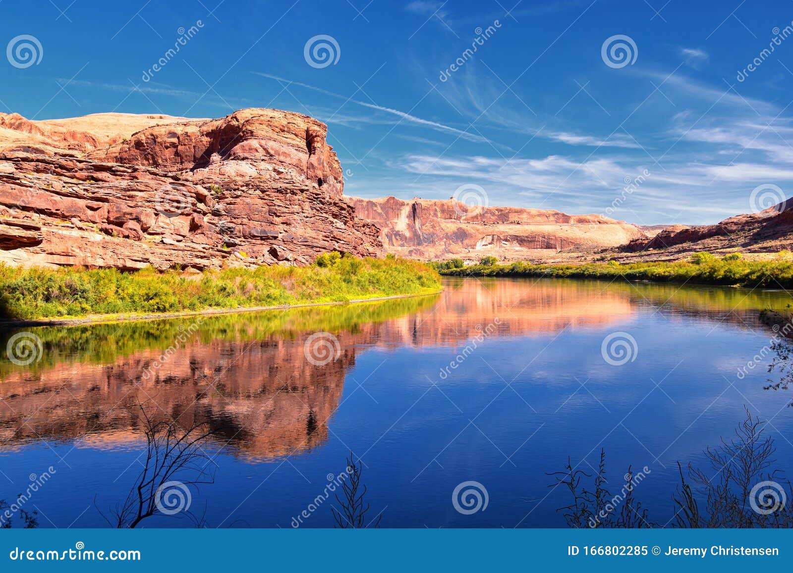 moab panorama views of colorado river highway ut 128  in utah around  hal and jackass canyon and red cliffs lodge on a sunny morni