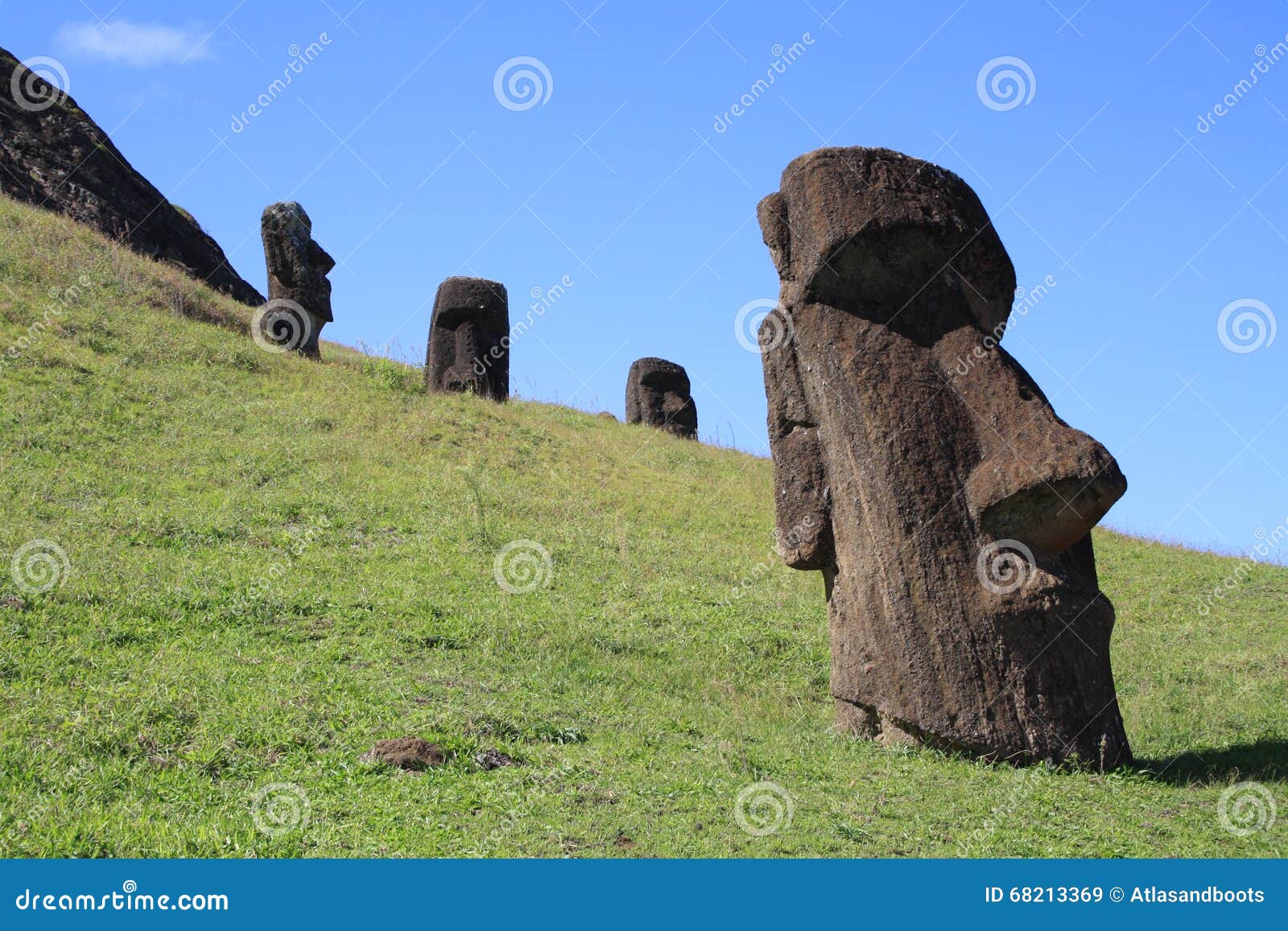 Moai Statues at Rano Raraku, Easter Island, Chile Stock Image Image