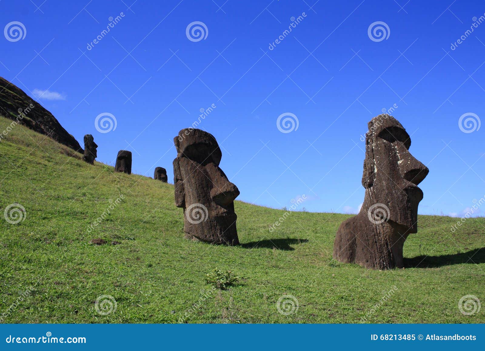 Moai Statues at Rano Raraku, Easter Island, Chile Stock Image Image
