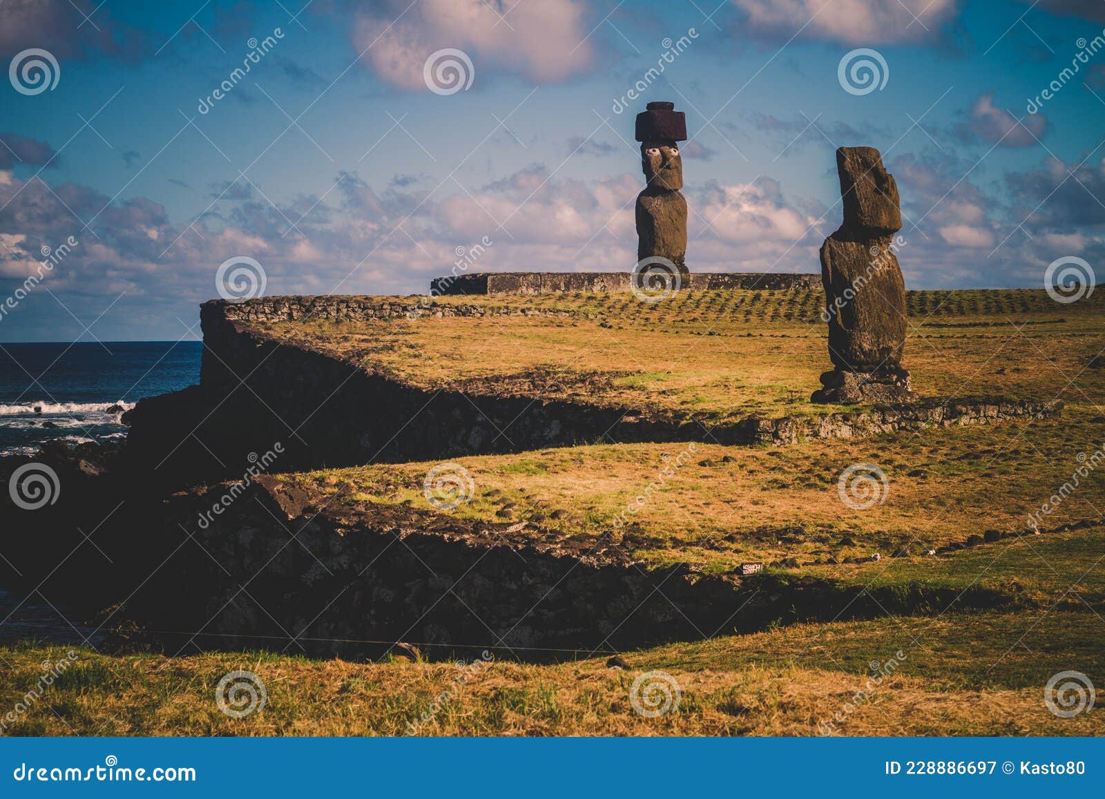 Moai Stone Sculptures on Easter Island, Chile. Stock Image Image of