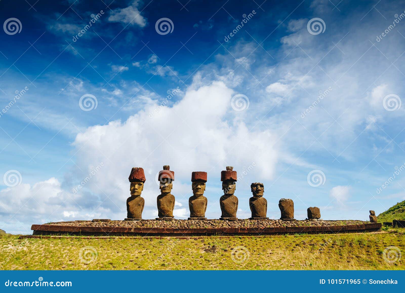 moais at anakena beach in easter island