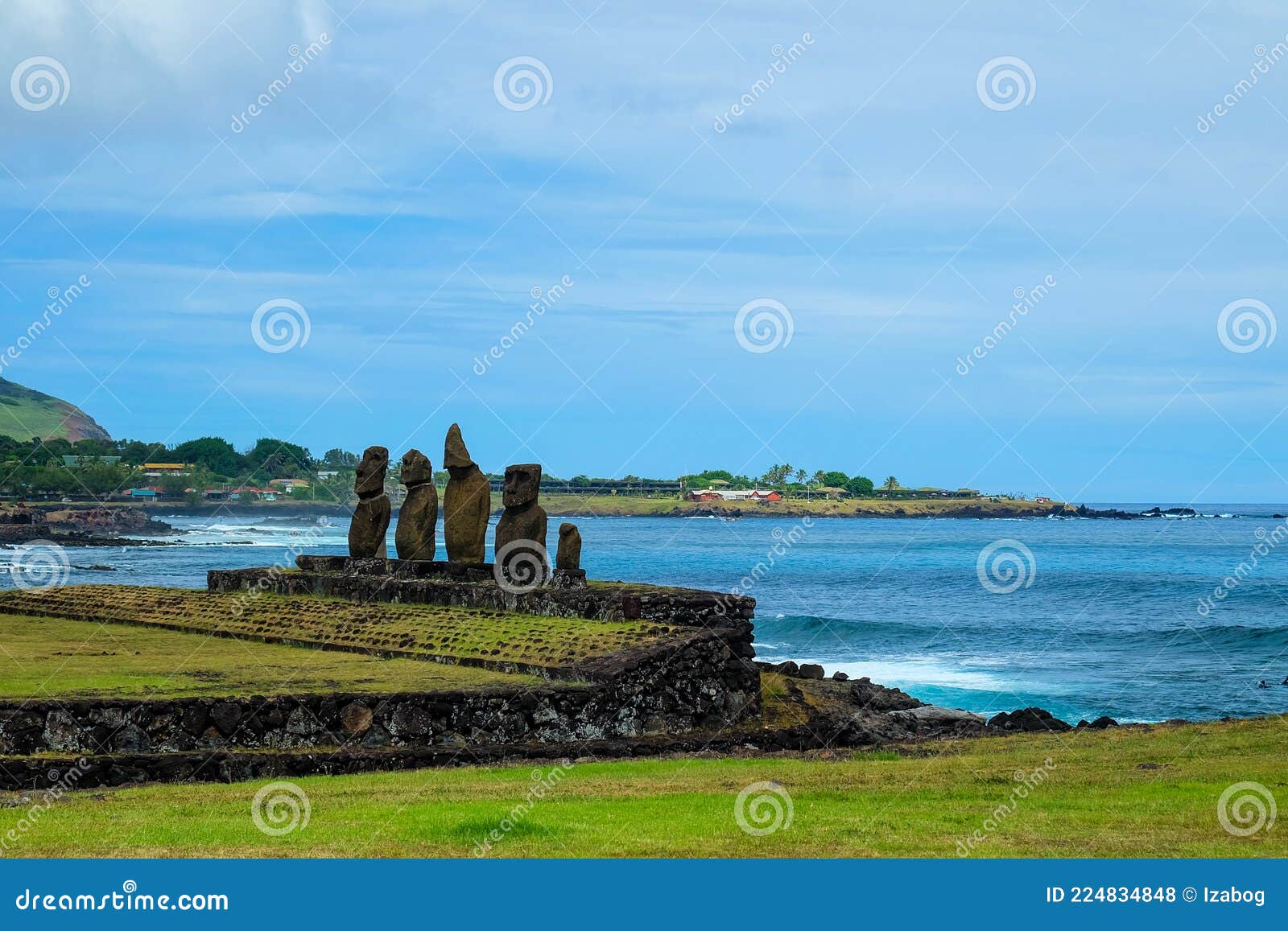 moais in hanga roa, easter island, chile