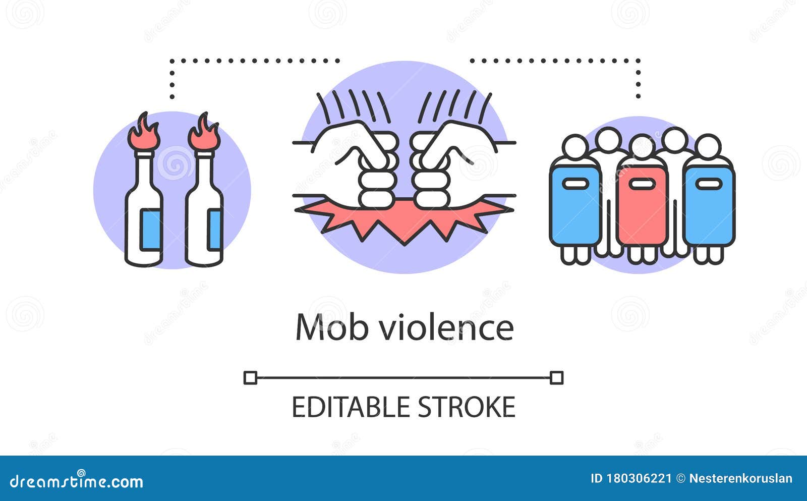 mob violence concept icon. civil unrest, vandalism, rebelion control idea thin line . molotov cocktails