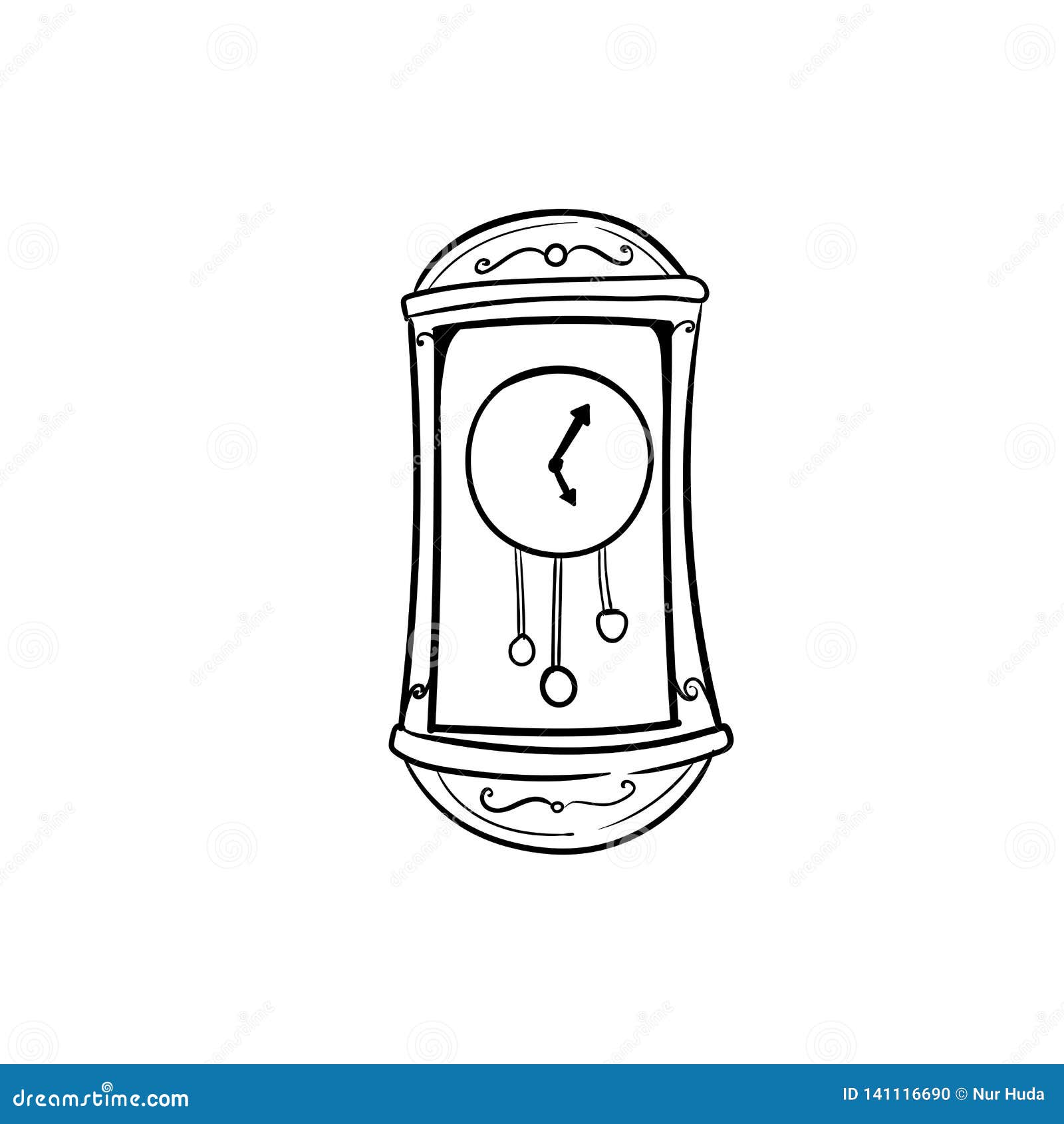 Vintage Wall Clock Doodle Hand Drawing Stock Illustration