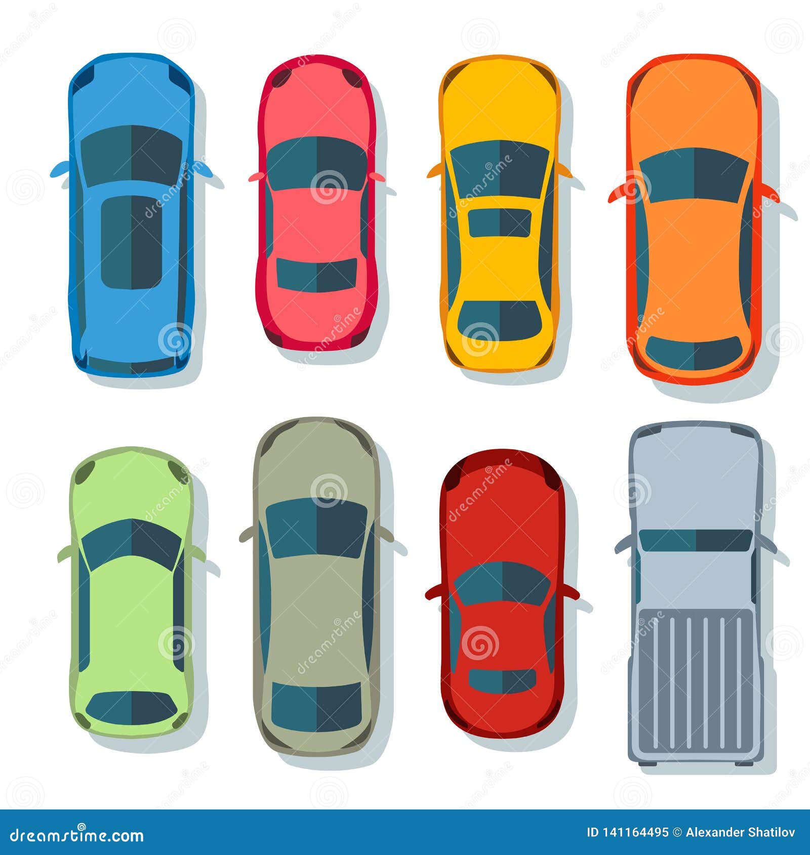 Cars Top View Vector Flat. Vehicle Transport Icons Set. Automobile Car