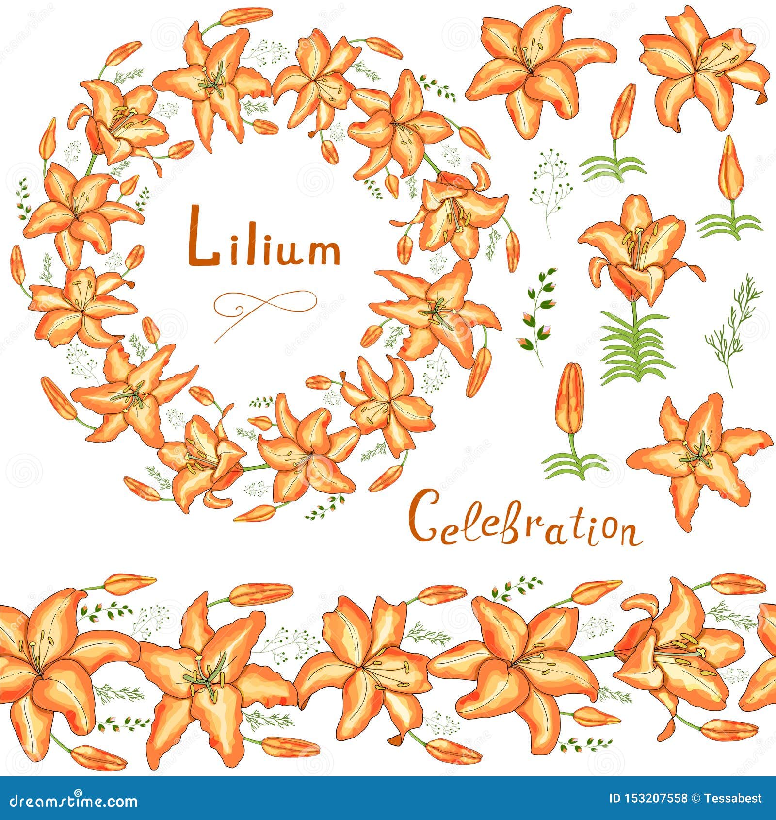 set of festive orange lily paintings