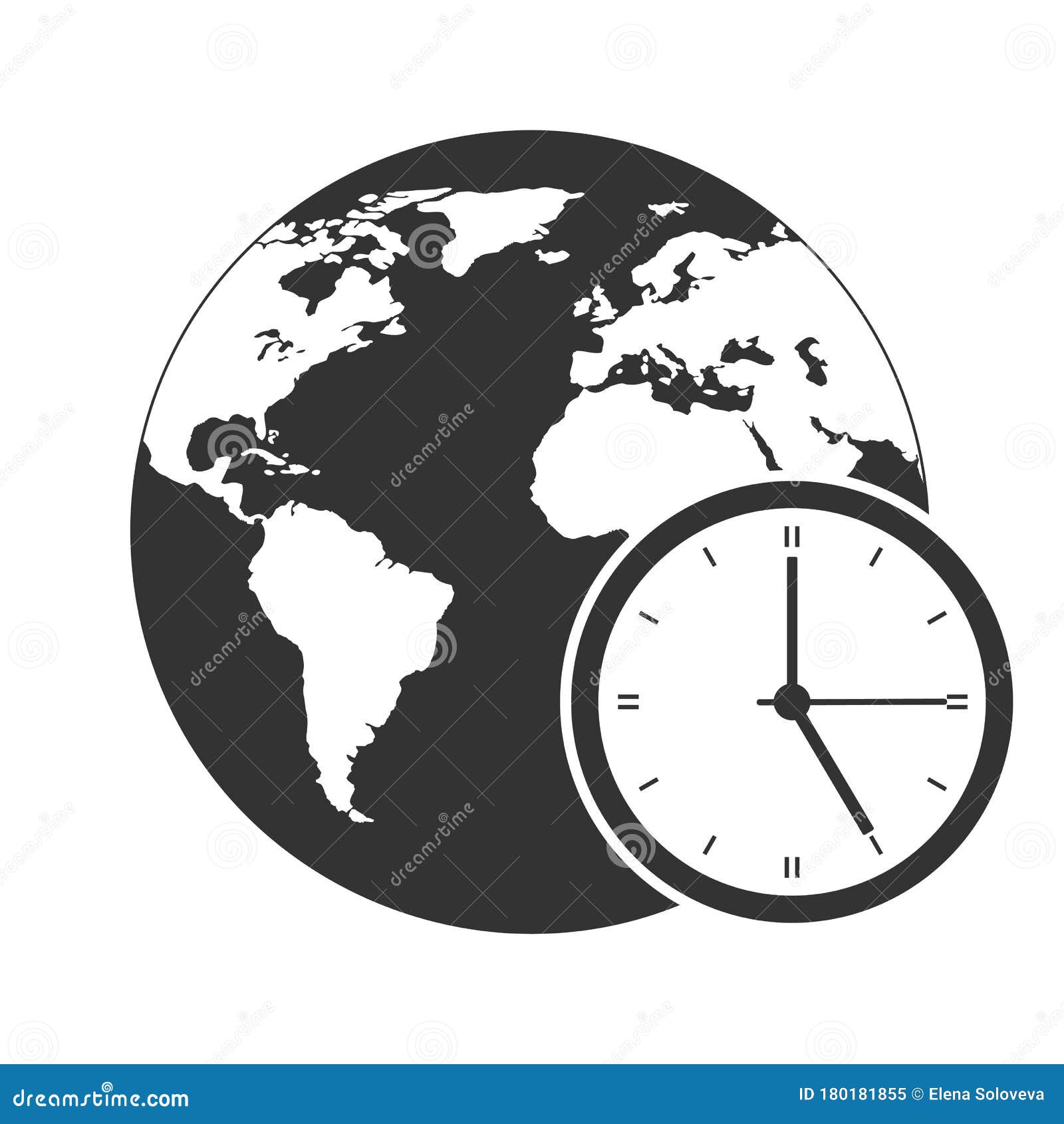 World Time Sign. Clock With A Globe On A White Background Stock Vector ...