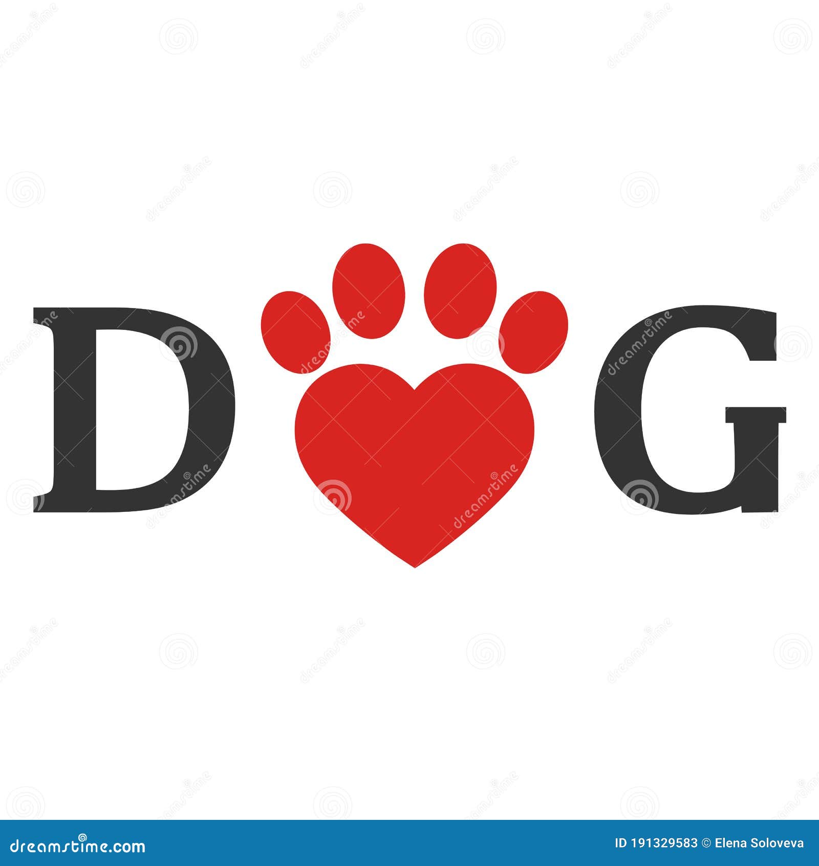 Emblem Love for Dog Lettering with Heart on White Background Stock
