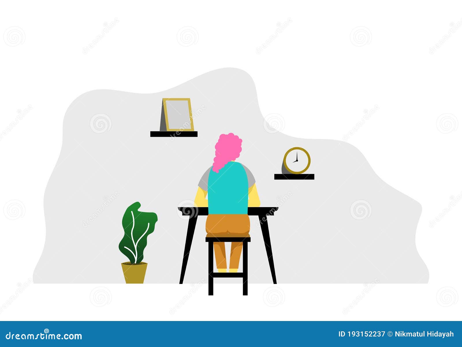 a young woman work in the home, social distancing covid-19 quarantine. interior  concept minimalist work space . figura and