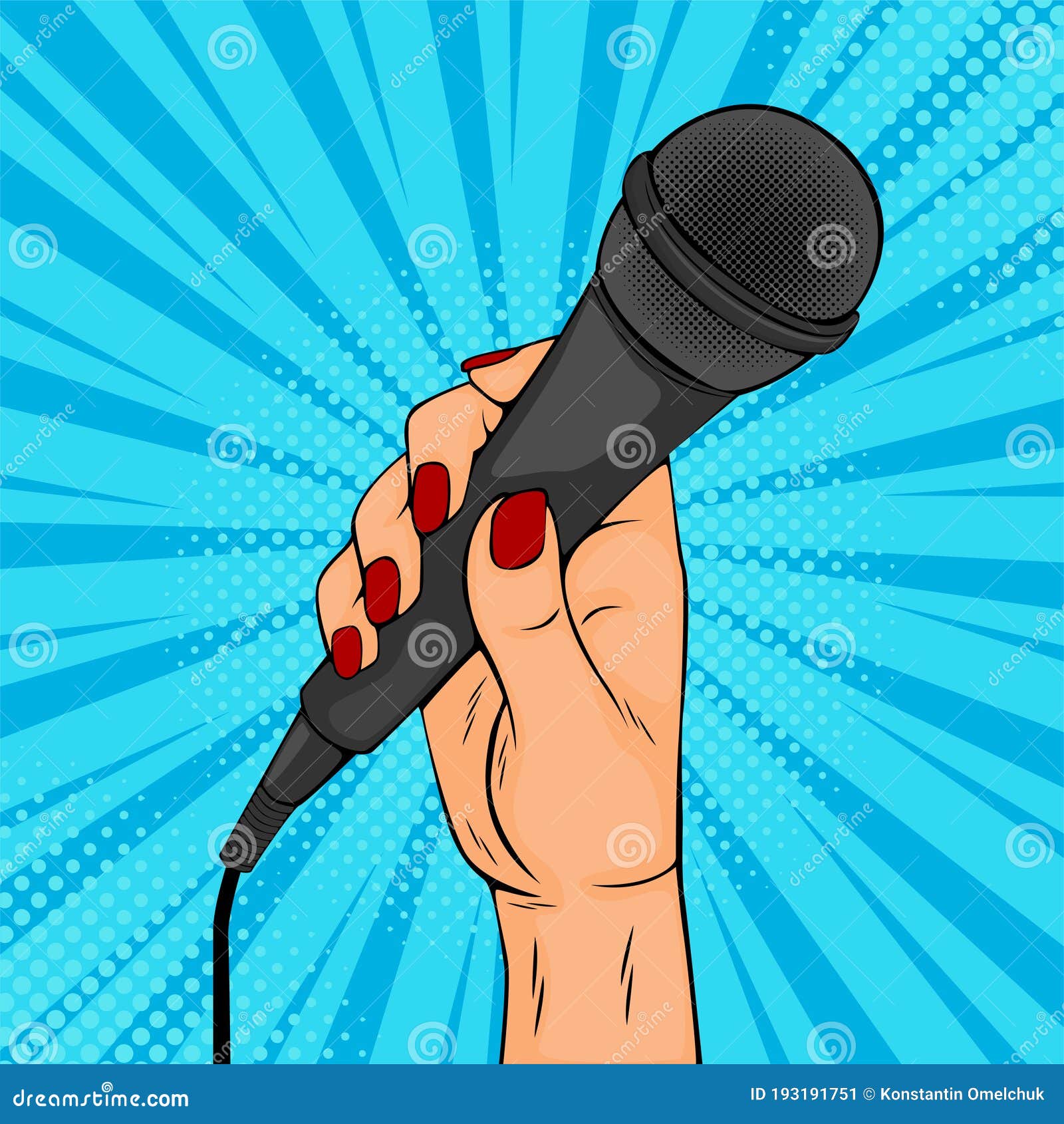 Girl or Woman Hand Hold Microphone Cartoon Vector Illustration in Pop