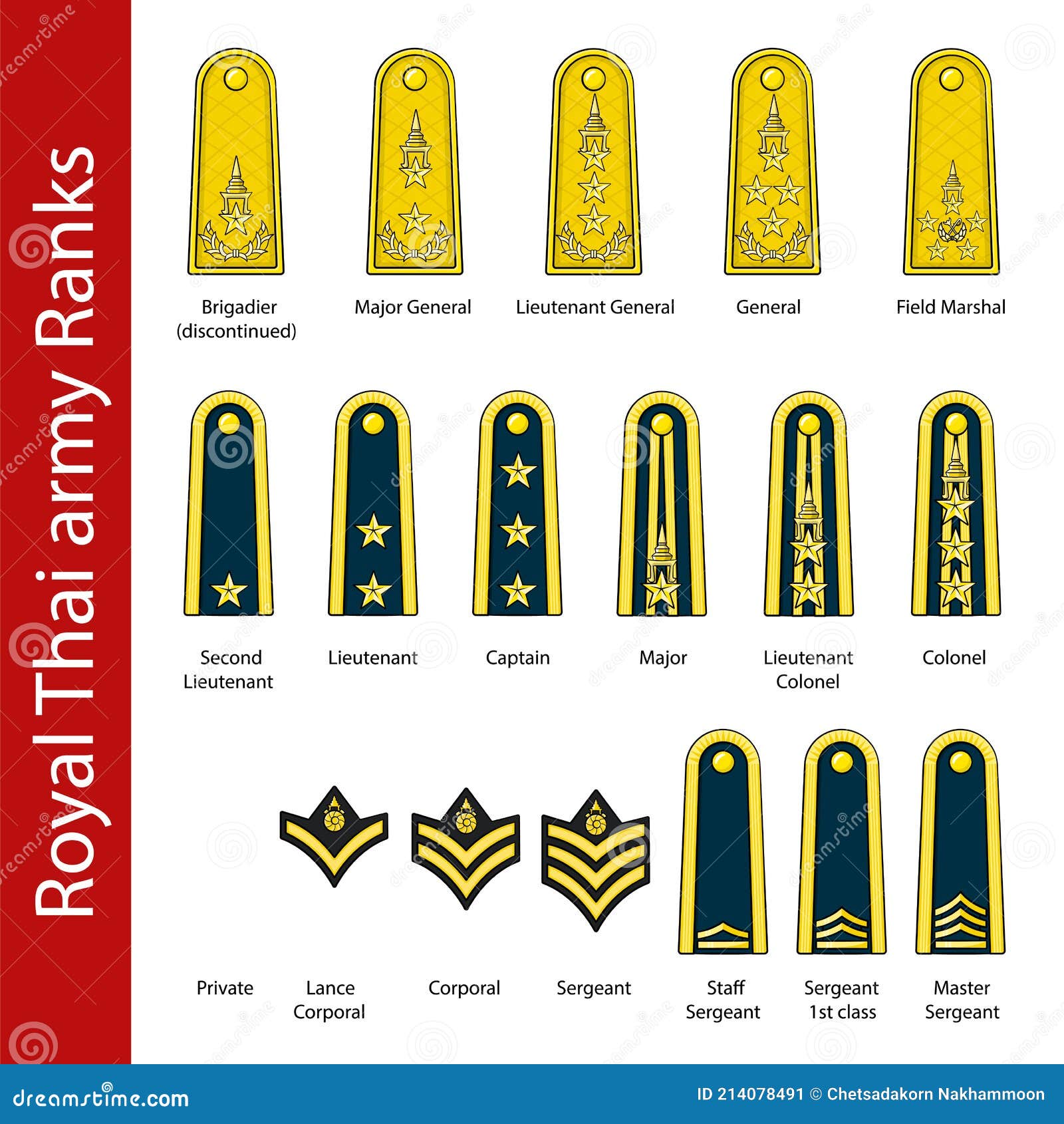 Royal Thai Army Ranks Set in Drawing Style Isolated Vector. Stock ...