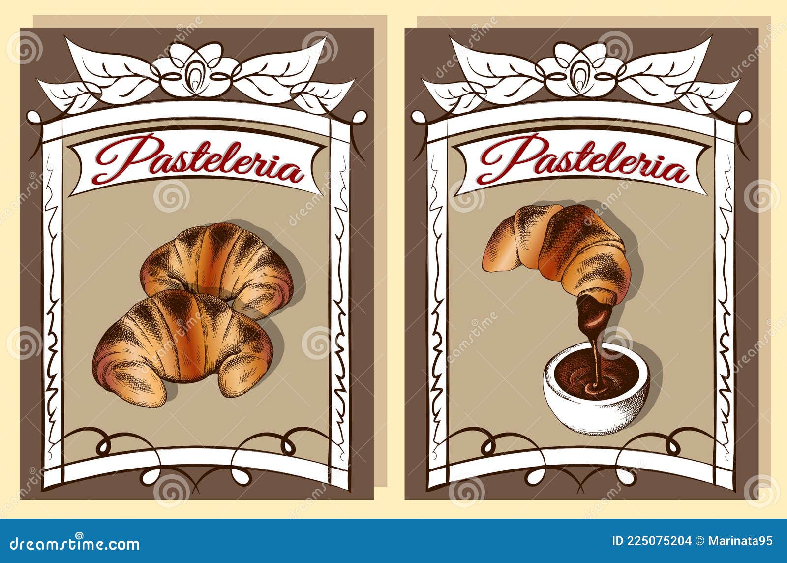   of sketch hand drawn poster with croissants. vintage bakery background. croissant with chocolate.