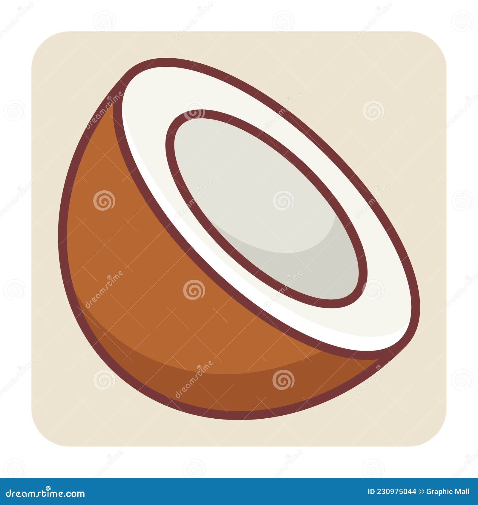 Filled Color Outline Icon for Coconut Bowl. Stock Vector Illustration