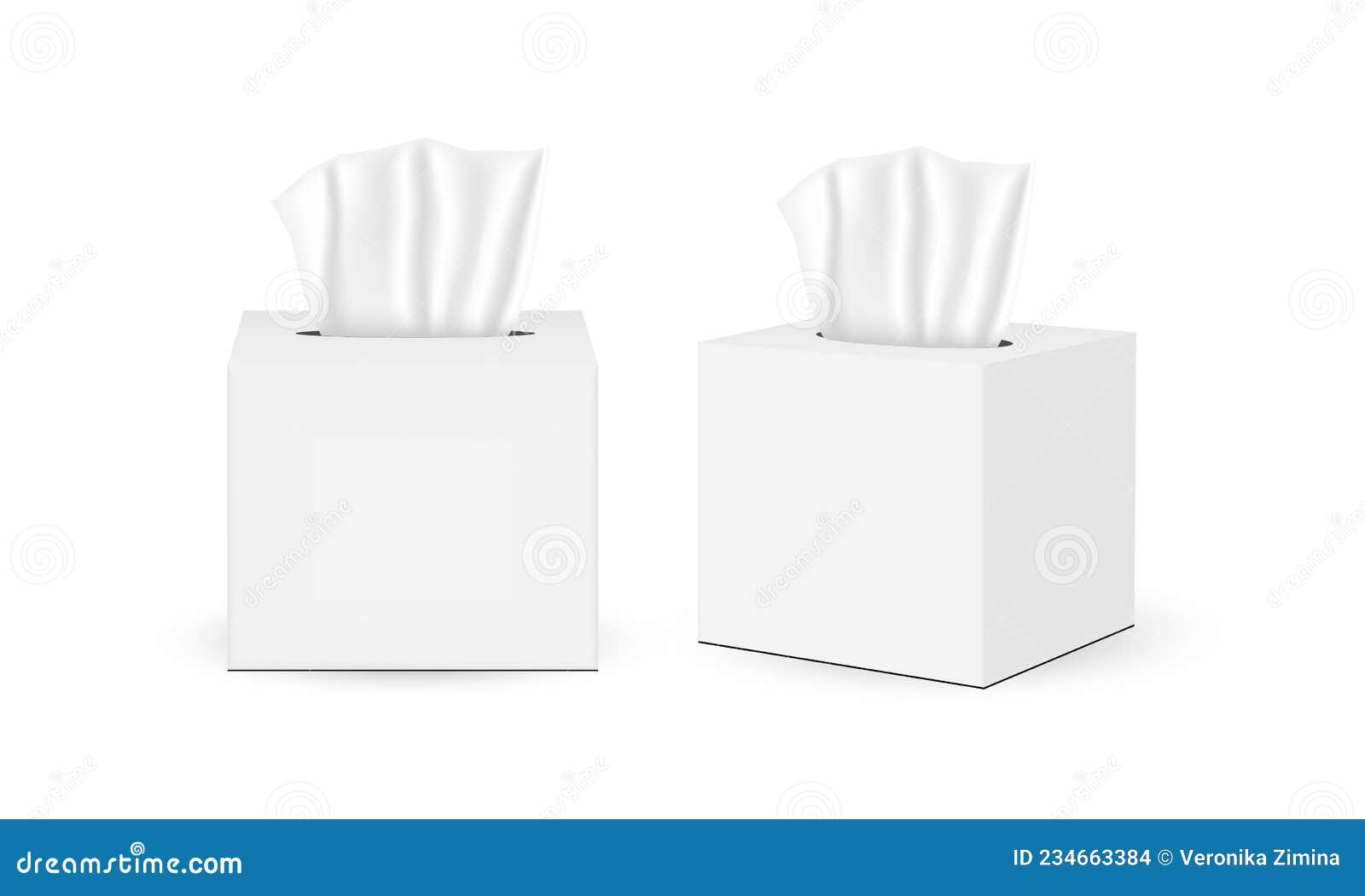 Square Tissues Boxes, Isolated on White Background, Front and Side