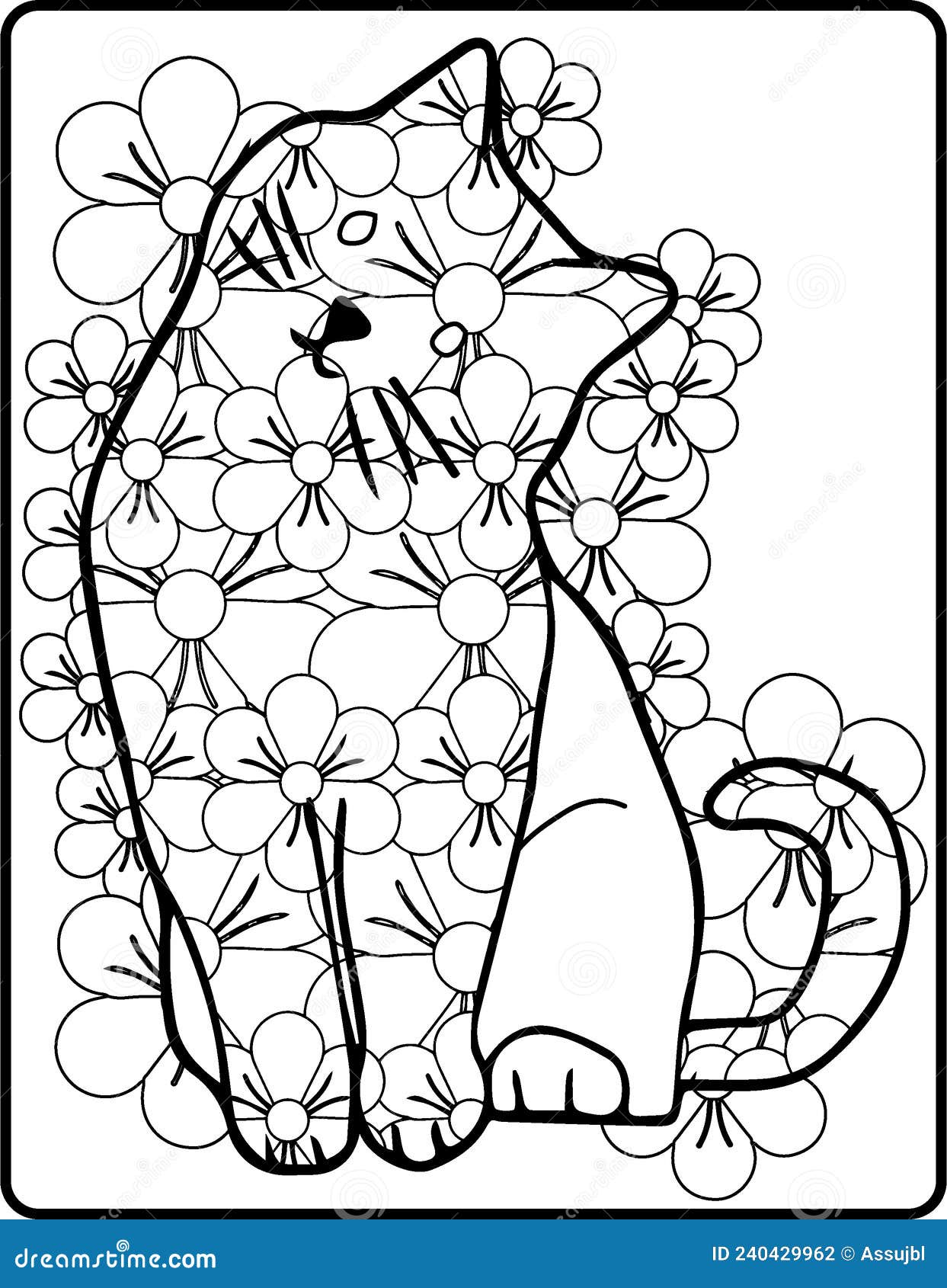 Cute Kitten Kitty in Flowers Coloring Page Painting Sheet for Kids and ...