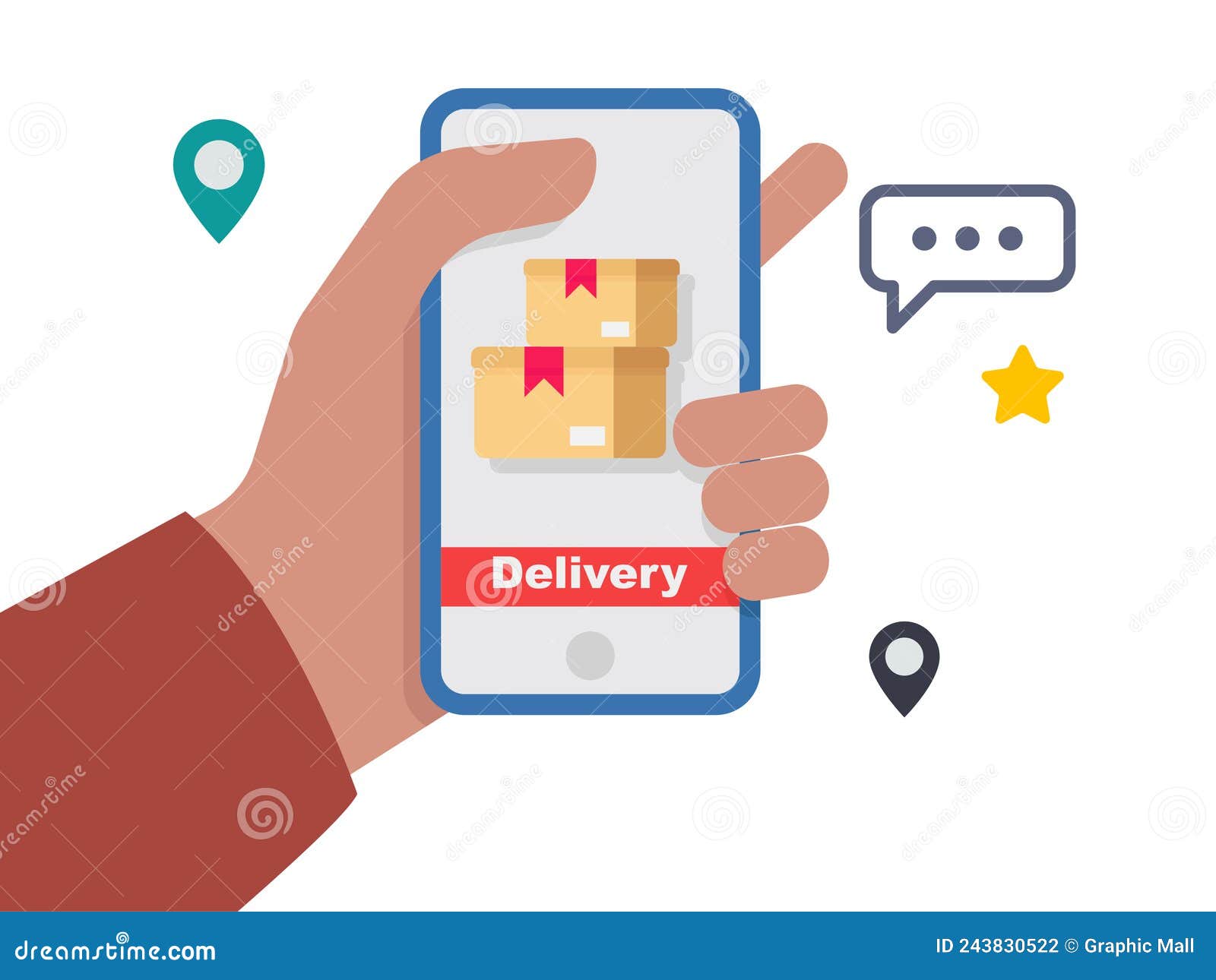 Fast Delivery with Mobile App, Online Shopping Illustration. Stock ...