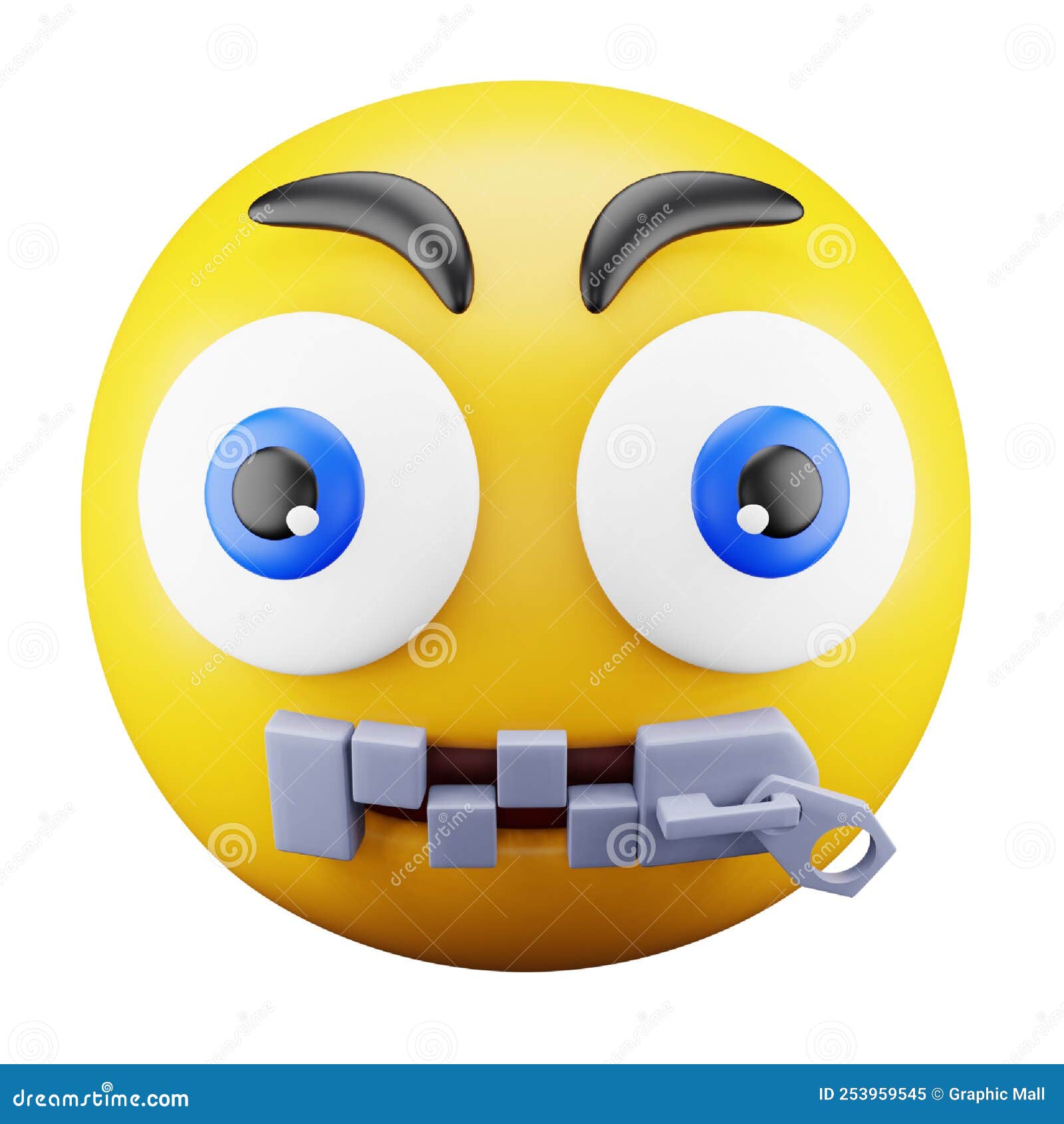 Zip Emoji Face 3d Rendering Isometric Icon. Stock Vector Illustration