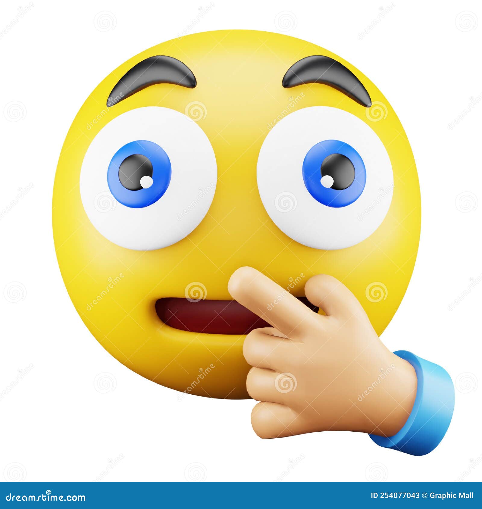 Quiet Shocked Hand Emoji Face 3d Rendering Isometric Icon. Stock Vector