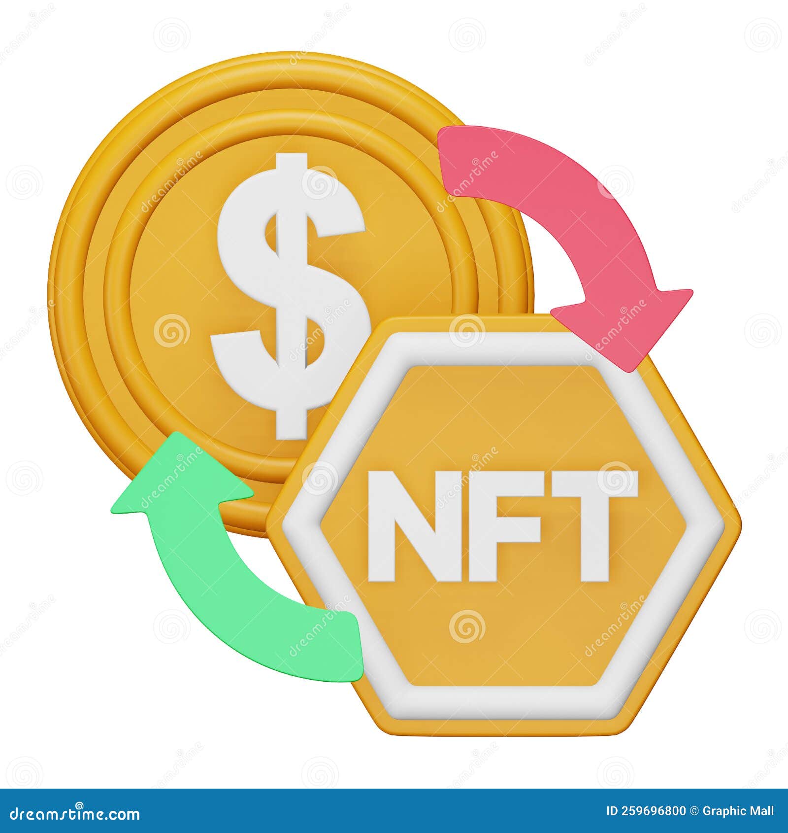 Nft Exchange 3d Rendering Isometric Icon. Stock Vector Illustration