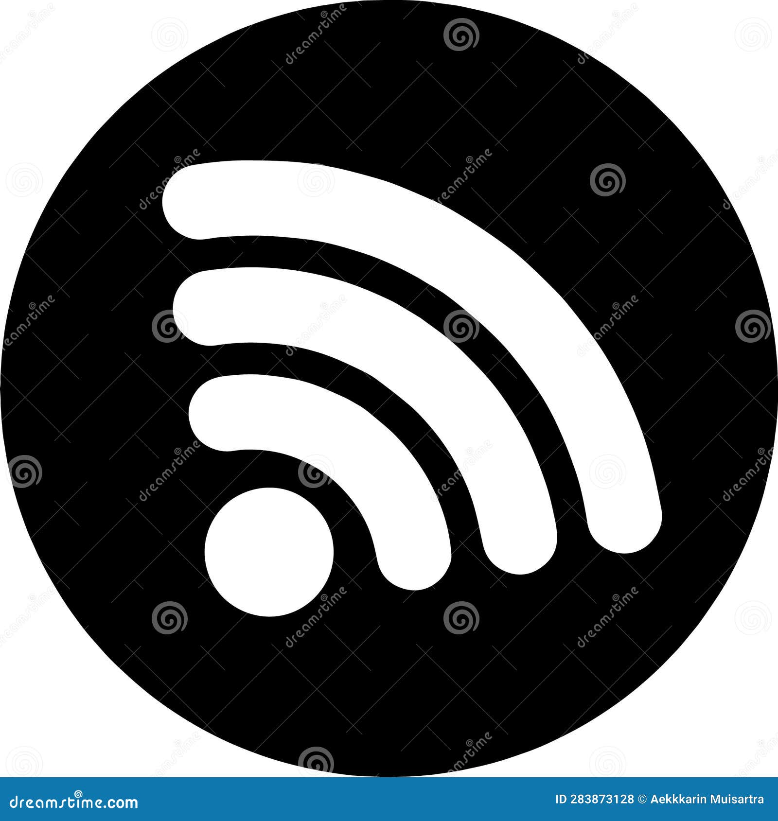 black-and-white wifi signal image in italics the background is a black circle.