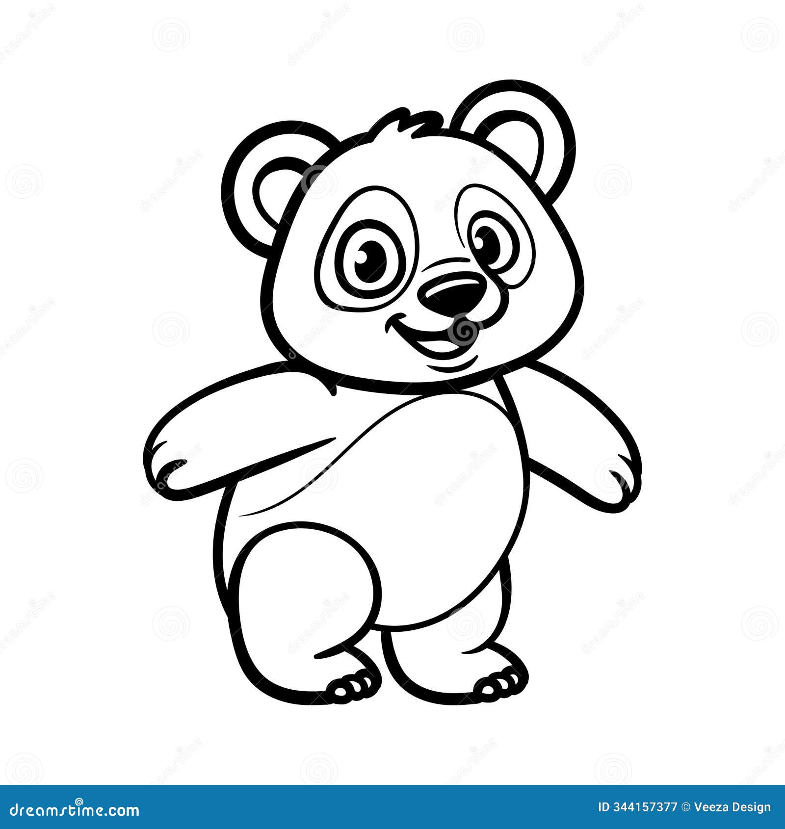 fun cartoon character of panda kid logo  drawing coloring line art style sketch classic vintage 