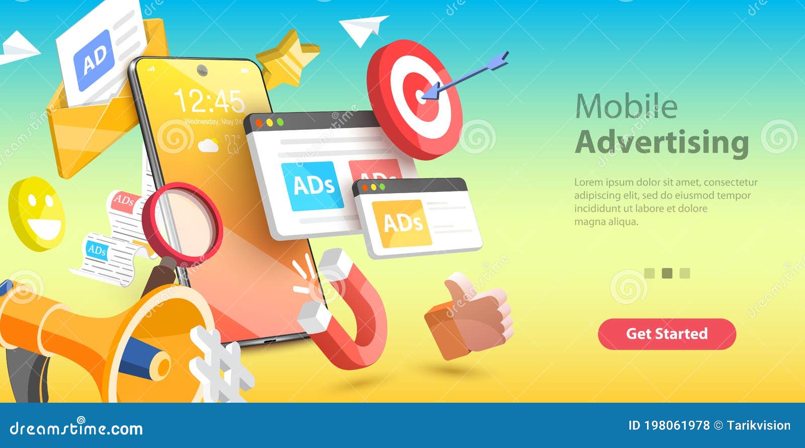 Mobile Advertising, Social Media Campaign, Digital Marketing. 3D Vector ...