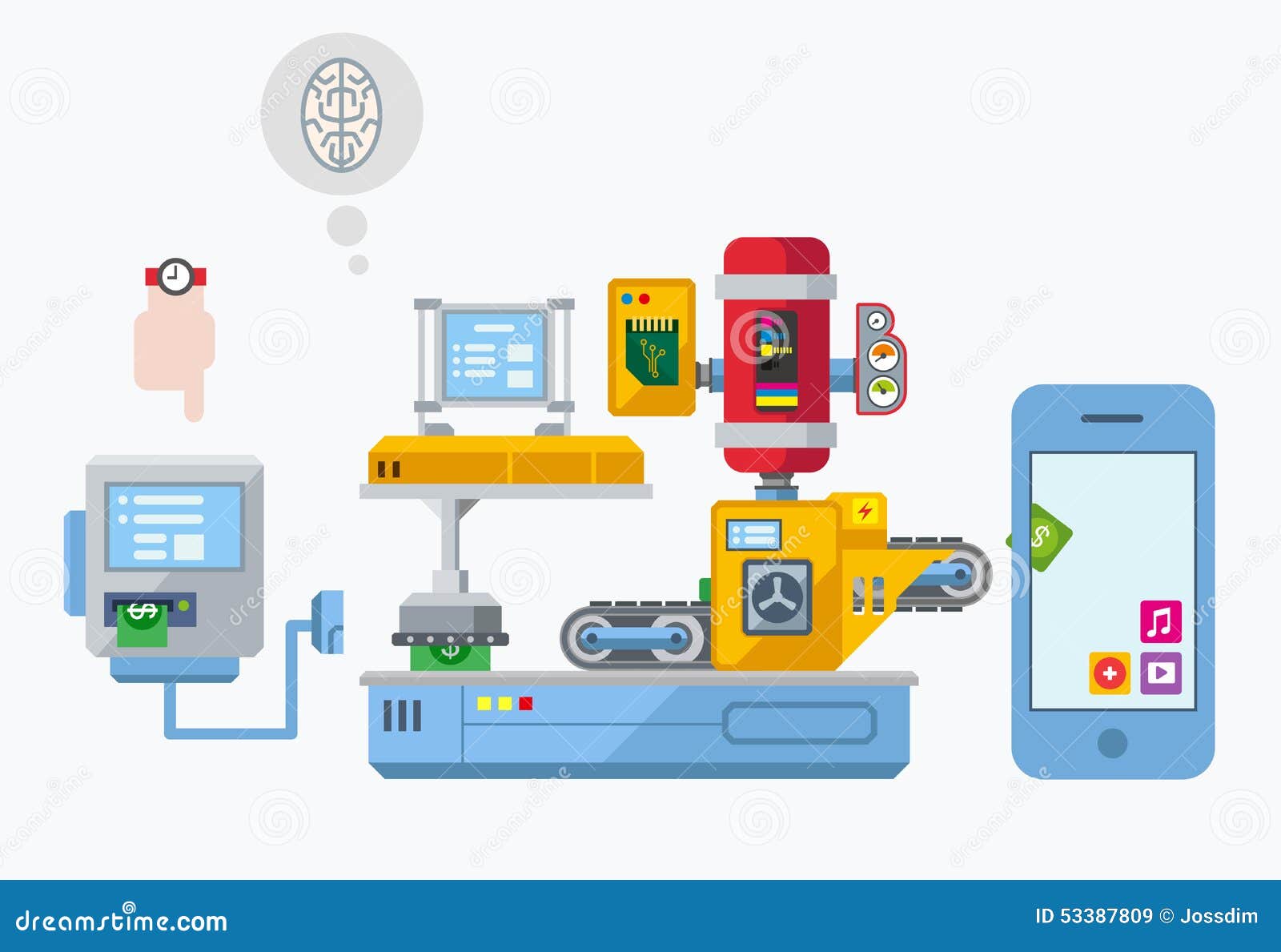 Mobile App Development Production Plant Flat Stock Vector